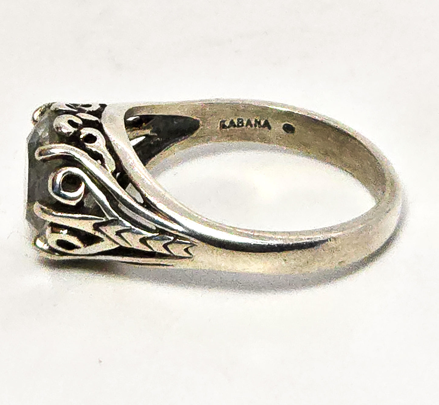 Kabana White Topaz Filigree swirl signed Sterling Silver ring size 8