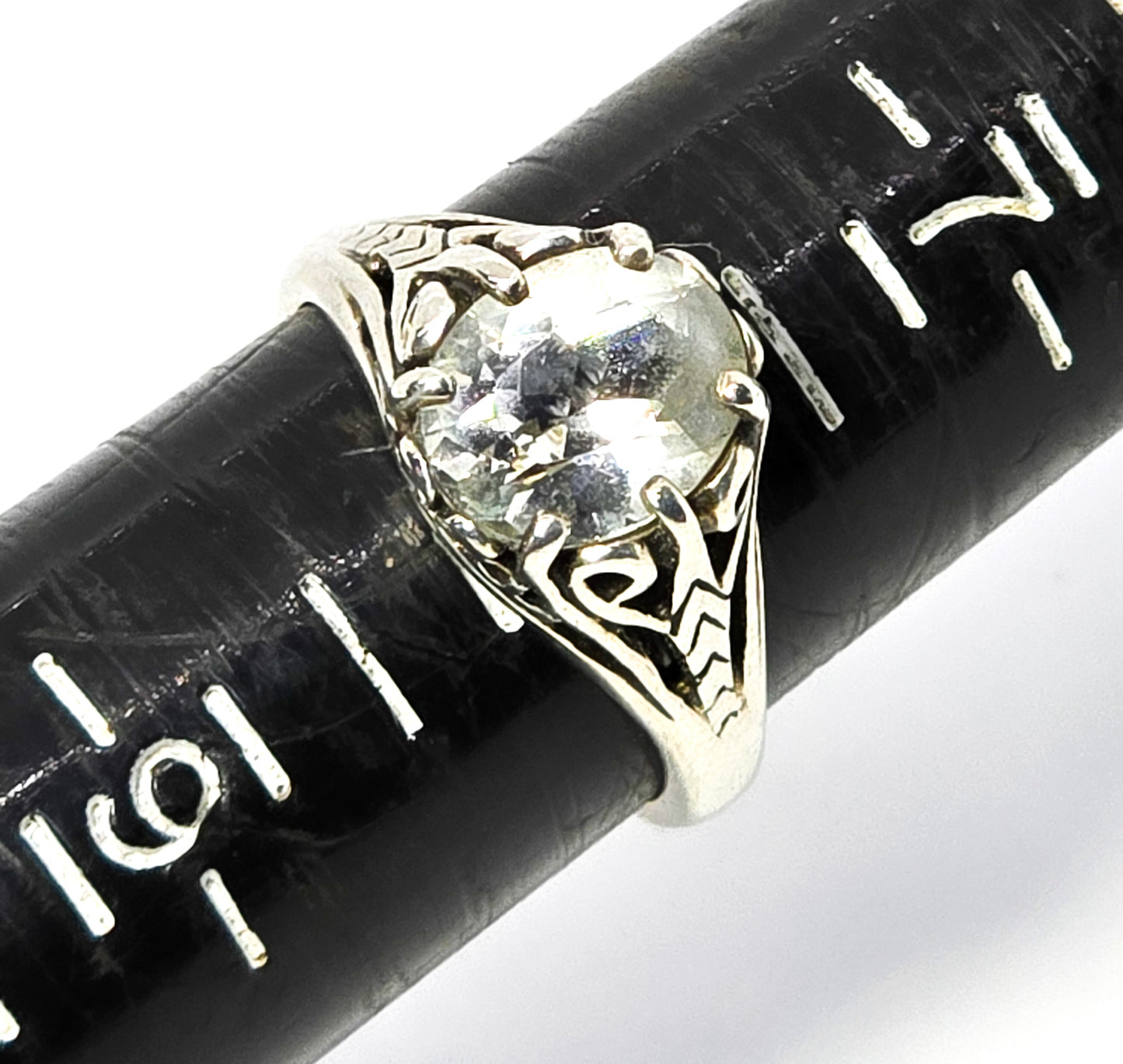 Kabana White Topaz Filigree swirl signed Sterling Silver ring size 8