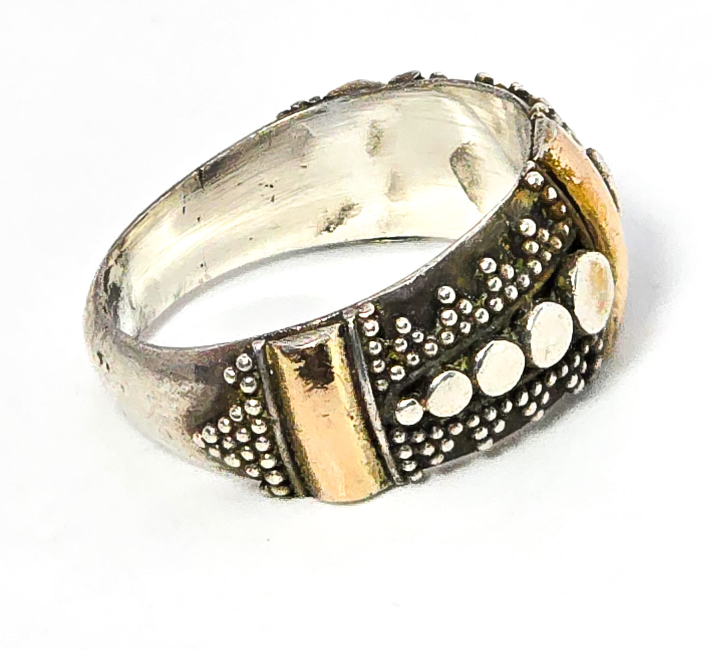 Yellow Gold Plated Balinese style sterling silver vintage ring thick ring band size 7