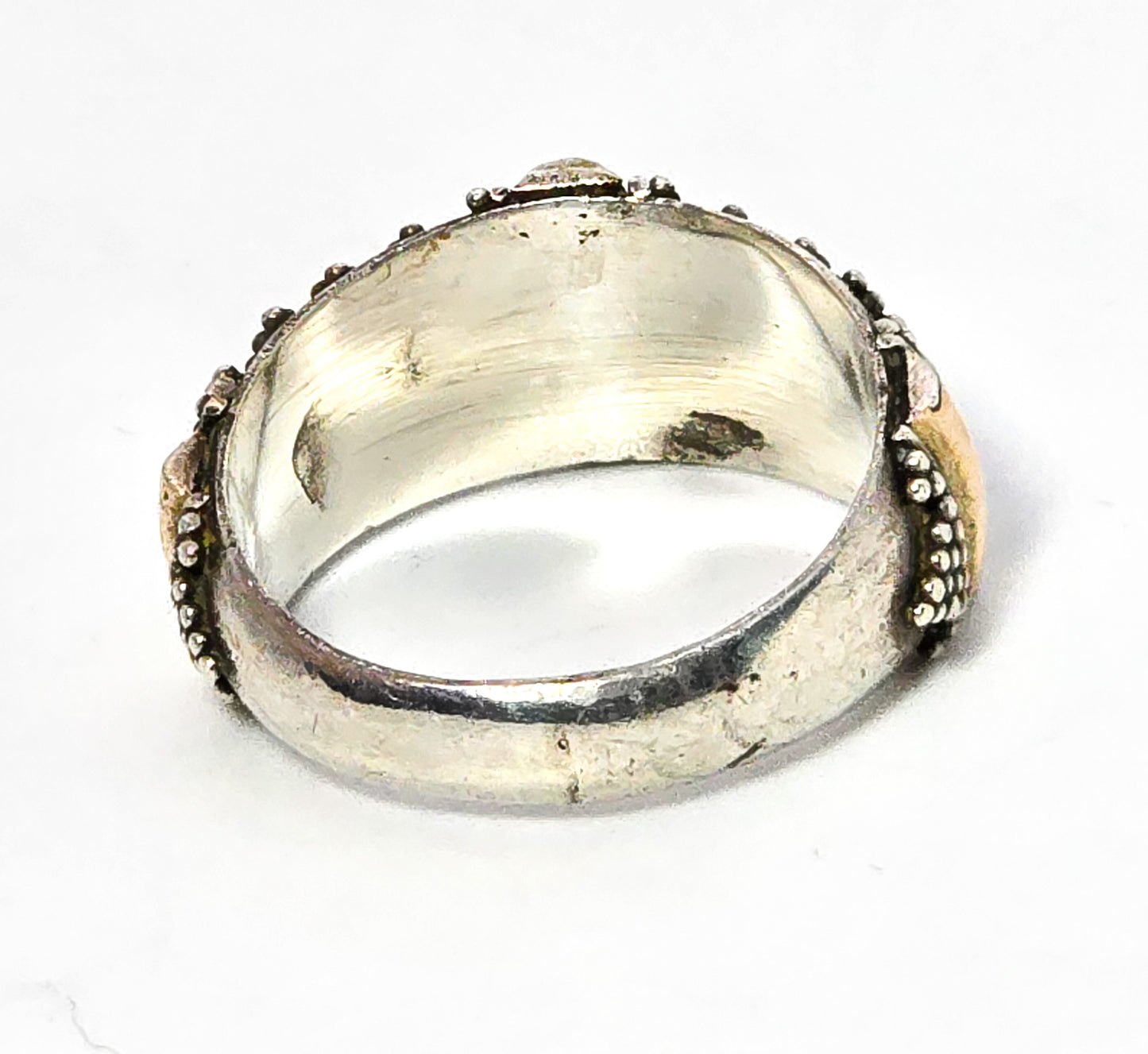 Yellow Gold Plated Balinese style sterling silver vintage ring thick ring band size 7