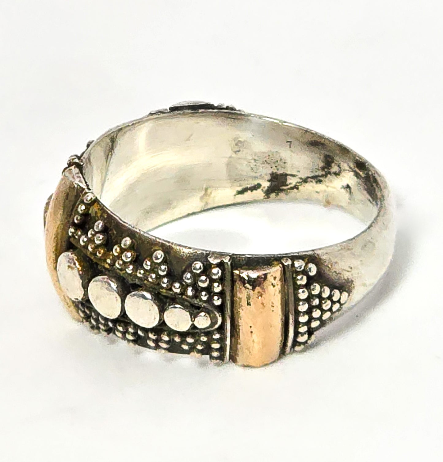 Yellow Gold Plated Balinese style sterling silver vintage ring thick ring band size 7