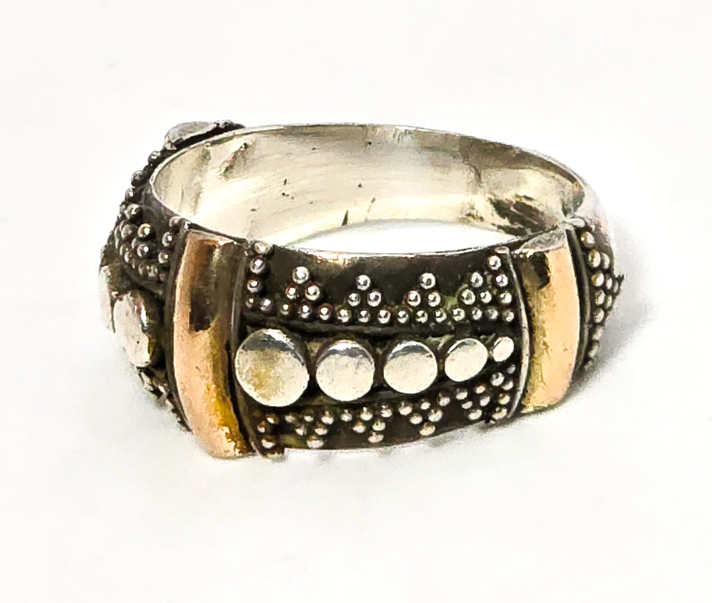 Yellow Gold Plated Balinese style sterling silver vintage ring thick ring band size 7