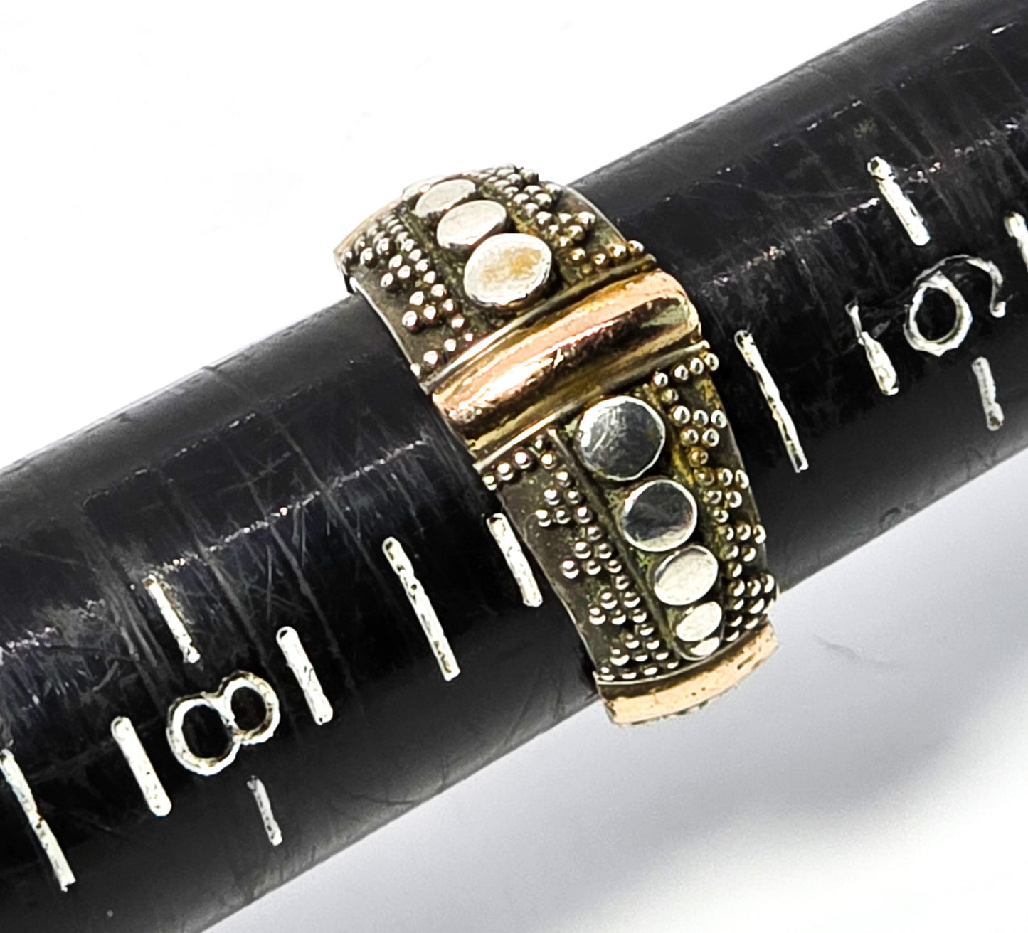 Yellow Gold Plated Balinese style sterling silver vintage ring thick ring band size 7