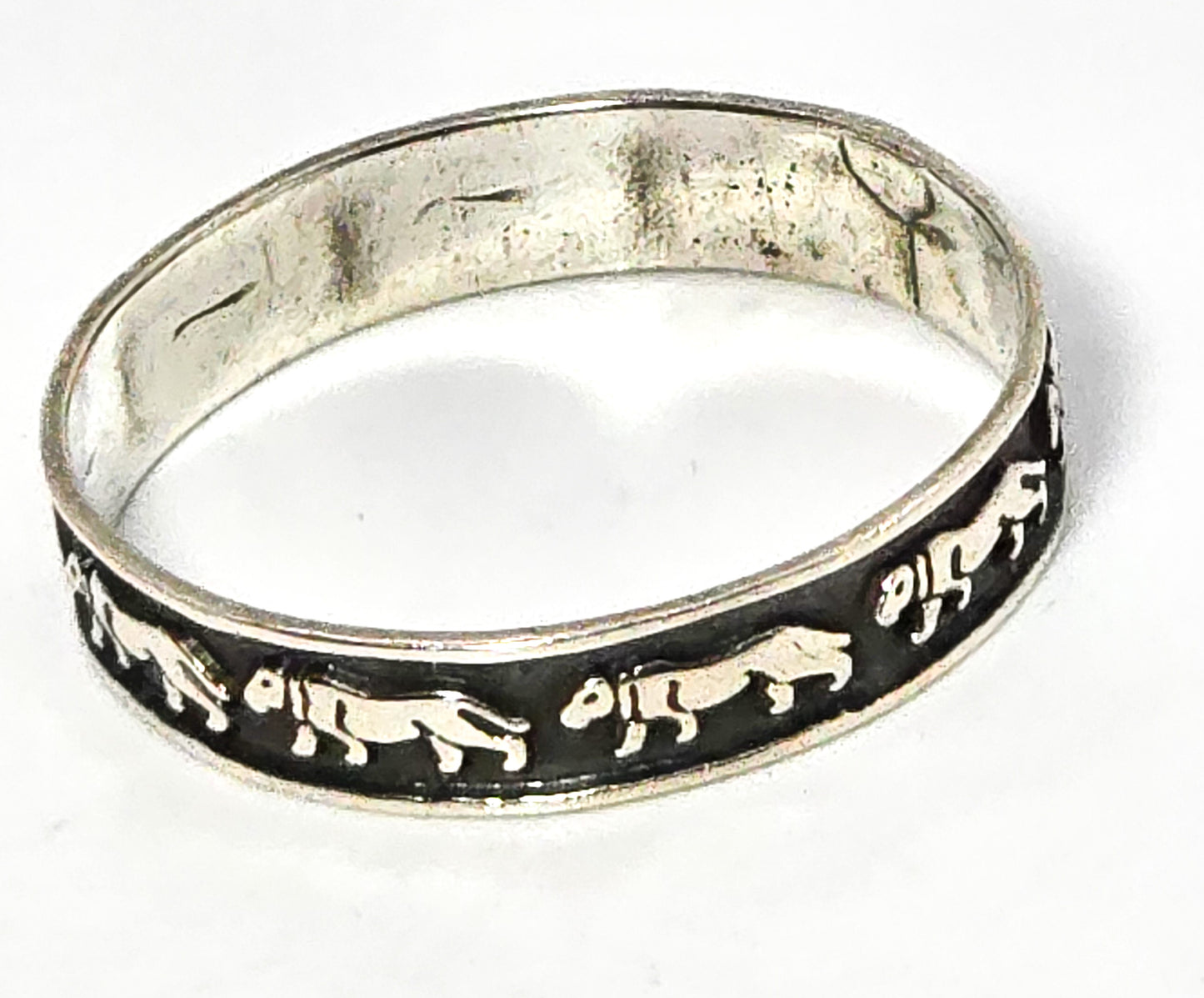 Panther Mexican modernist Storyteller vintage sterling silver cigar band ring size 9.5