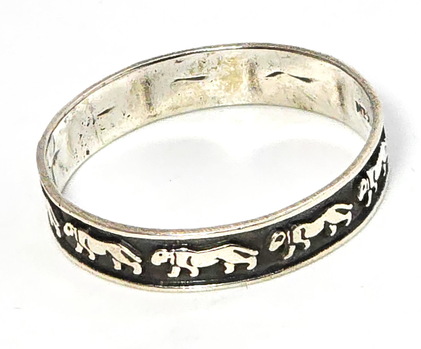 Panther Mexican modernist Storyteller vintage sterling silver cigar band ring size 9.5