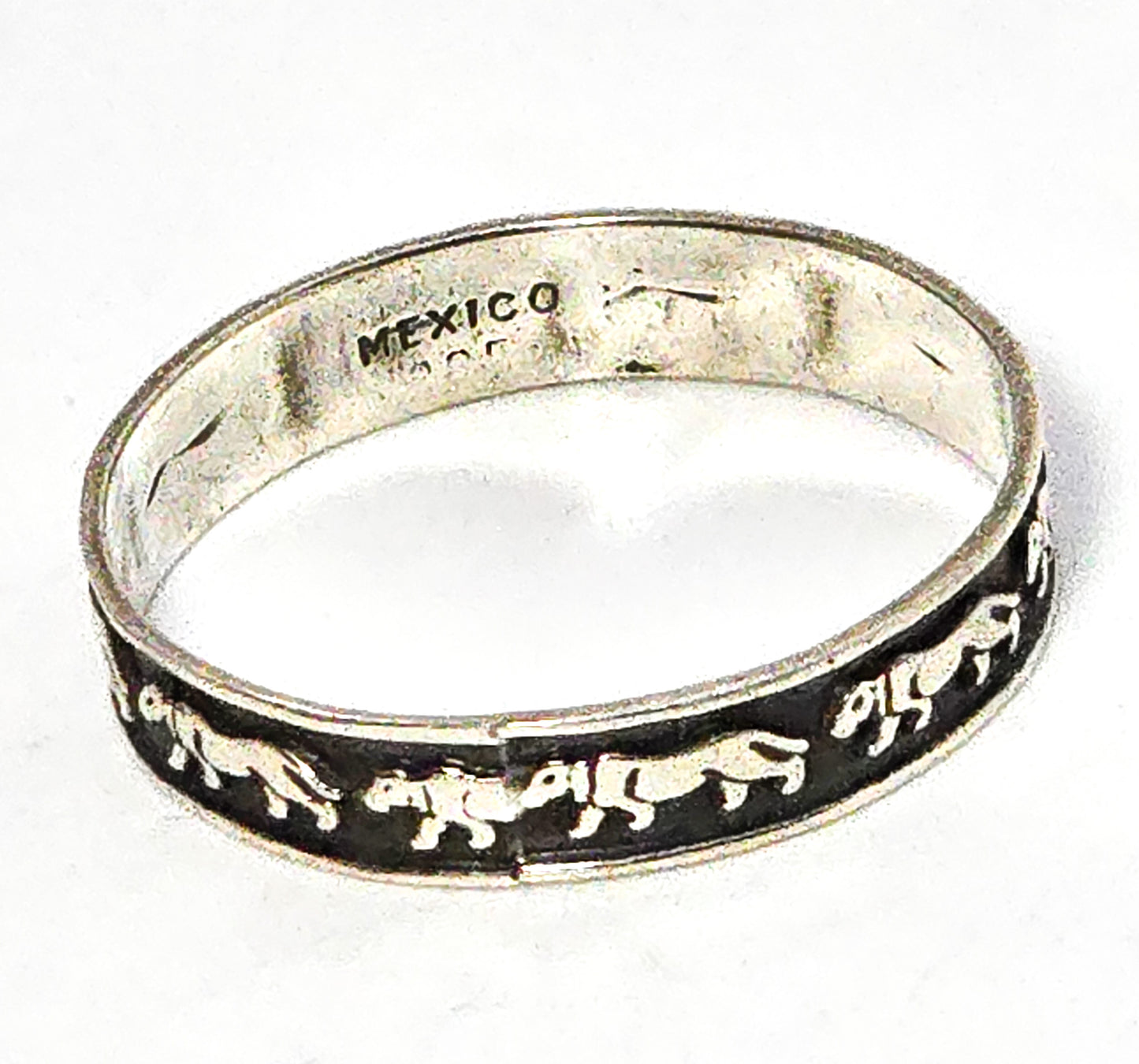 Panther Mexican modernist Storyteller vintage sterling silver cigar band ring size 9.5