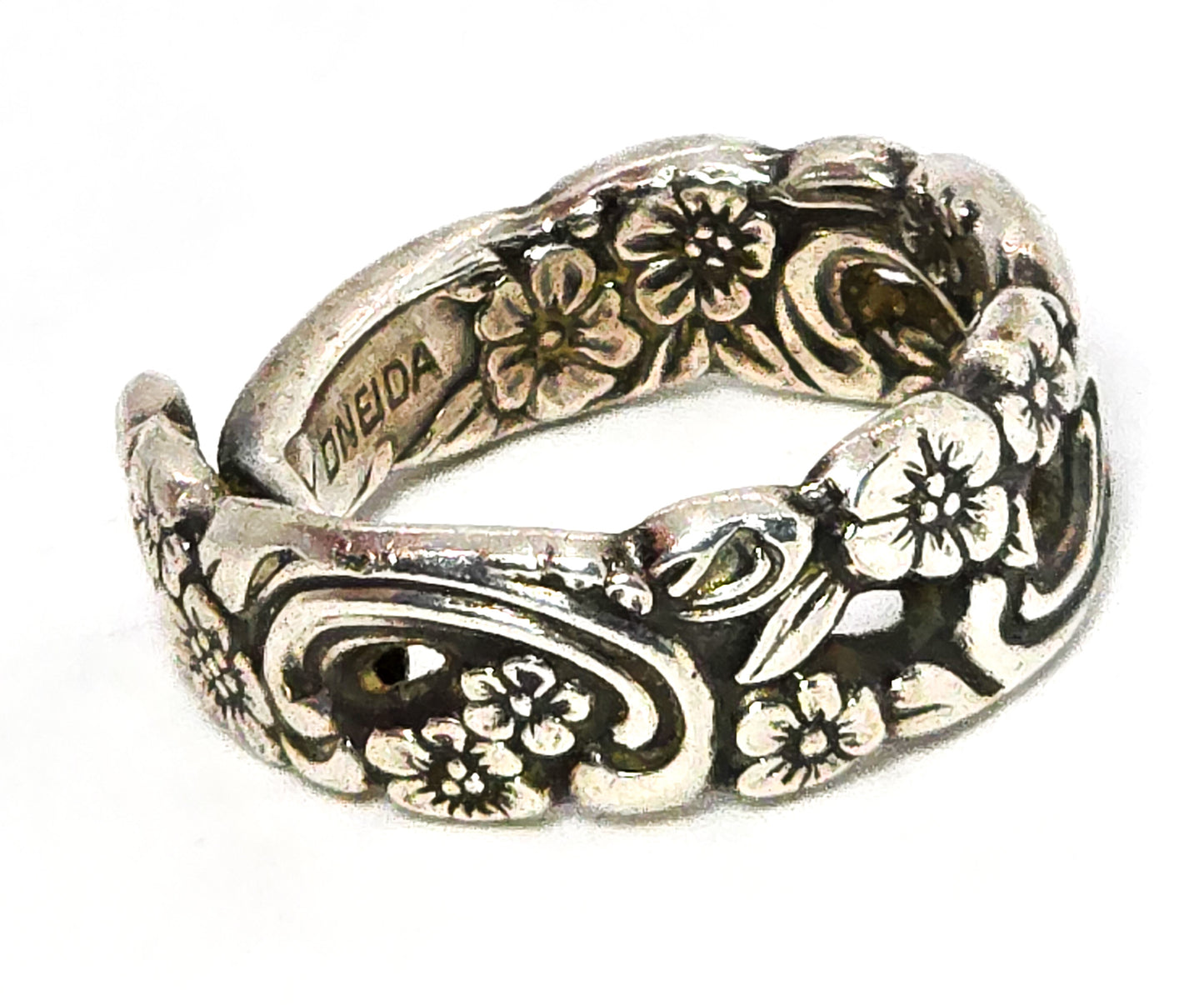 Oneida Silver vintage 1969 sterling silver forget me not flower spoon ring size 8