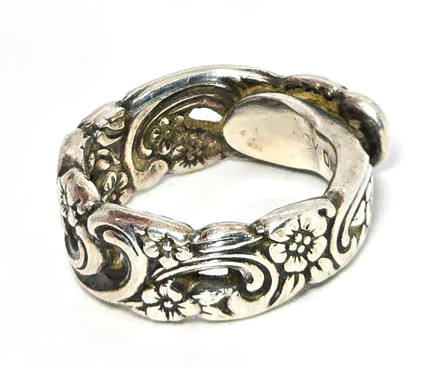 Oneida Silver vintage 1969 sterling silver forget me not flower spoon ring size 8