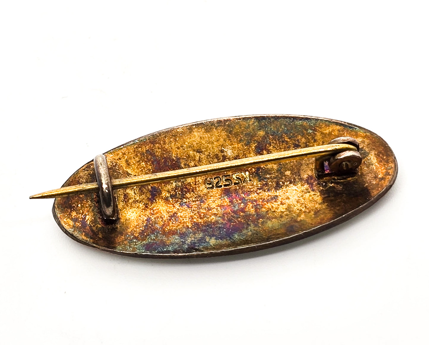 Svein Kirkhus Norway Blue Bell flower Sterling Silver Enameled guilloche brooch