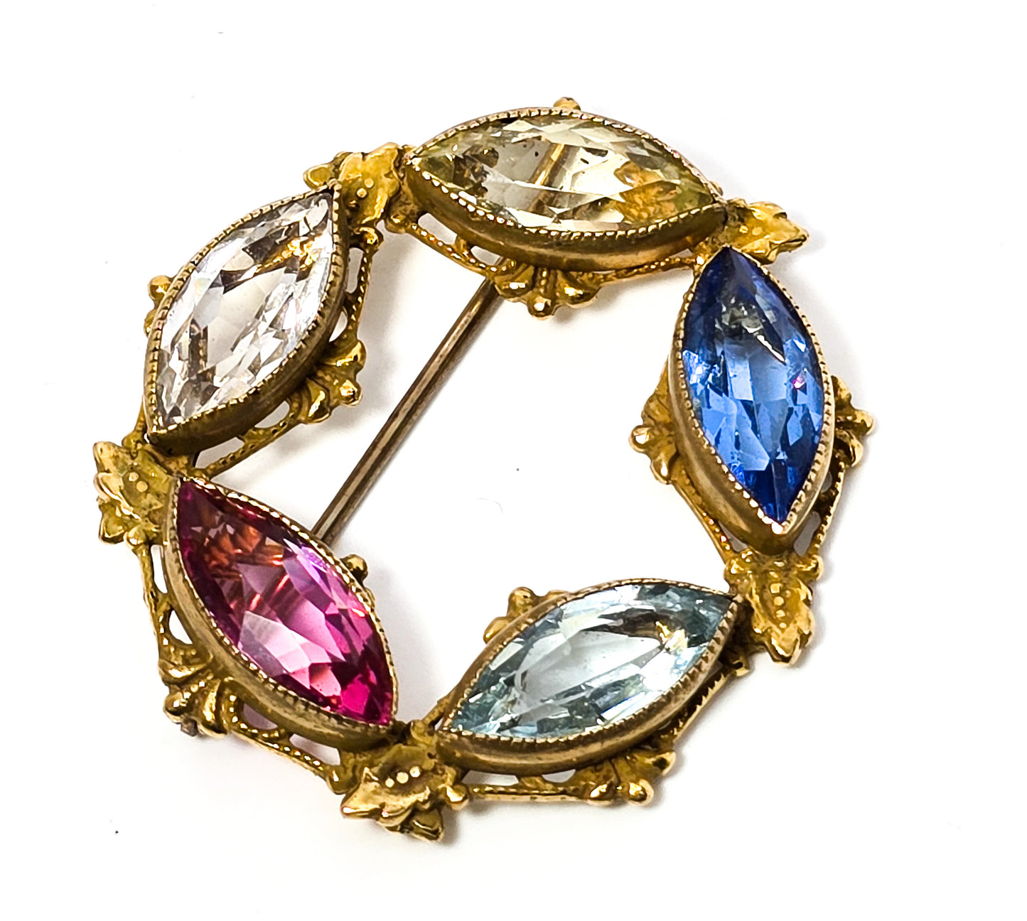 Fruit Salad Rainbow vintage glass rhinestone infinity circle scatter brooch