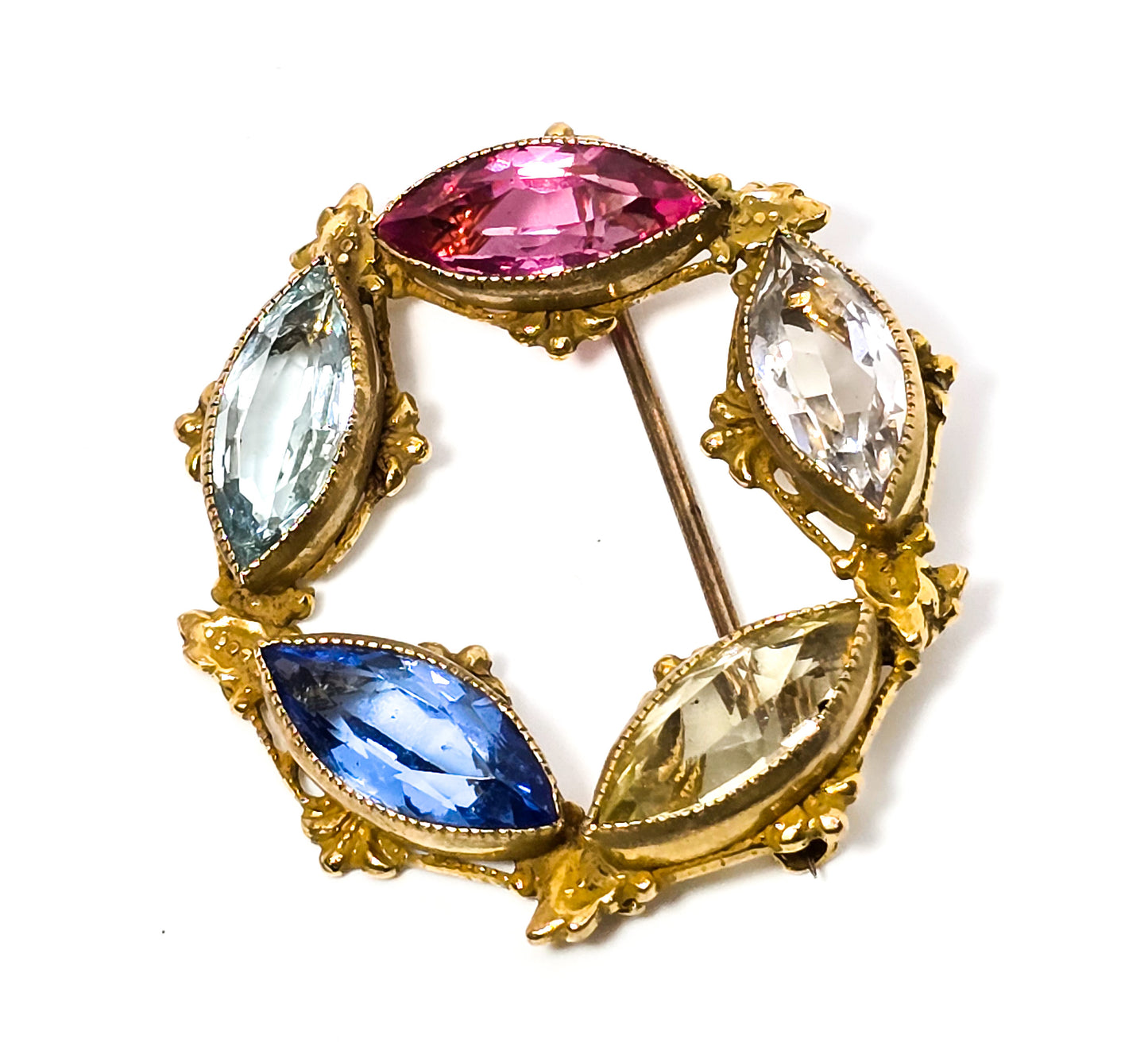 Fruit Salad Rainbow vintage glass rhinestone infinity circle scatter brooch