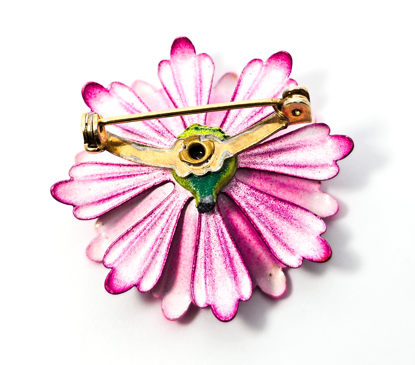 Pink and red double layered 3D vintage mid century tin flower brooch