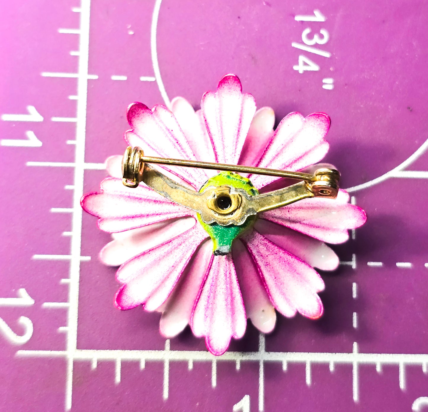 Pink and red double layered 3D vintage mid century tin flower brooch
