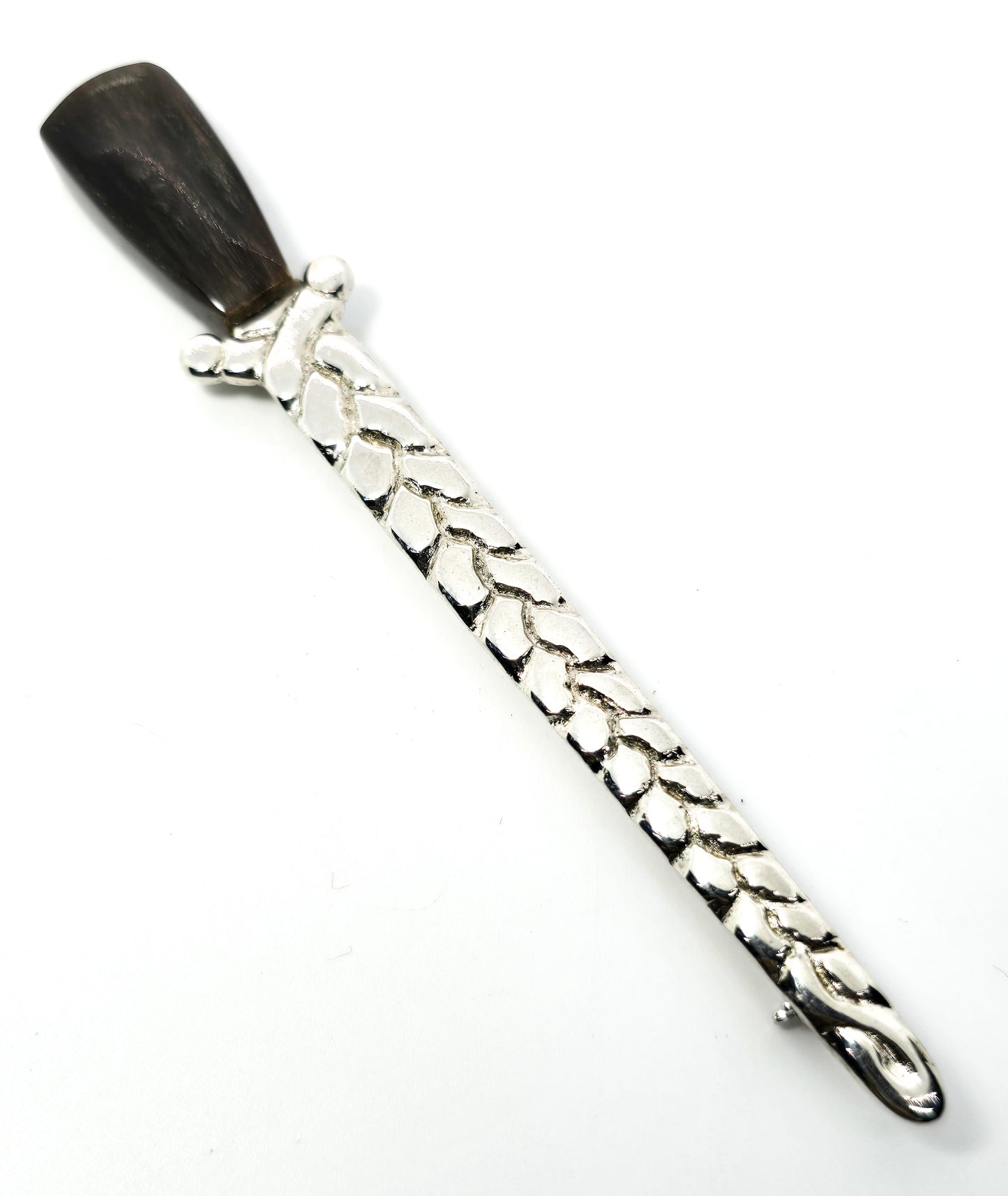 Scottish dirk wooden hilt vintage silver toned kilt pin brooch