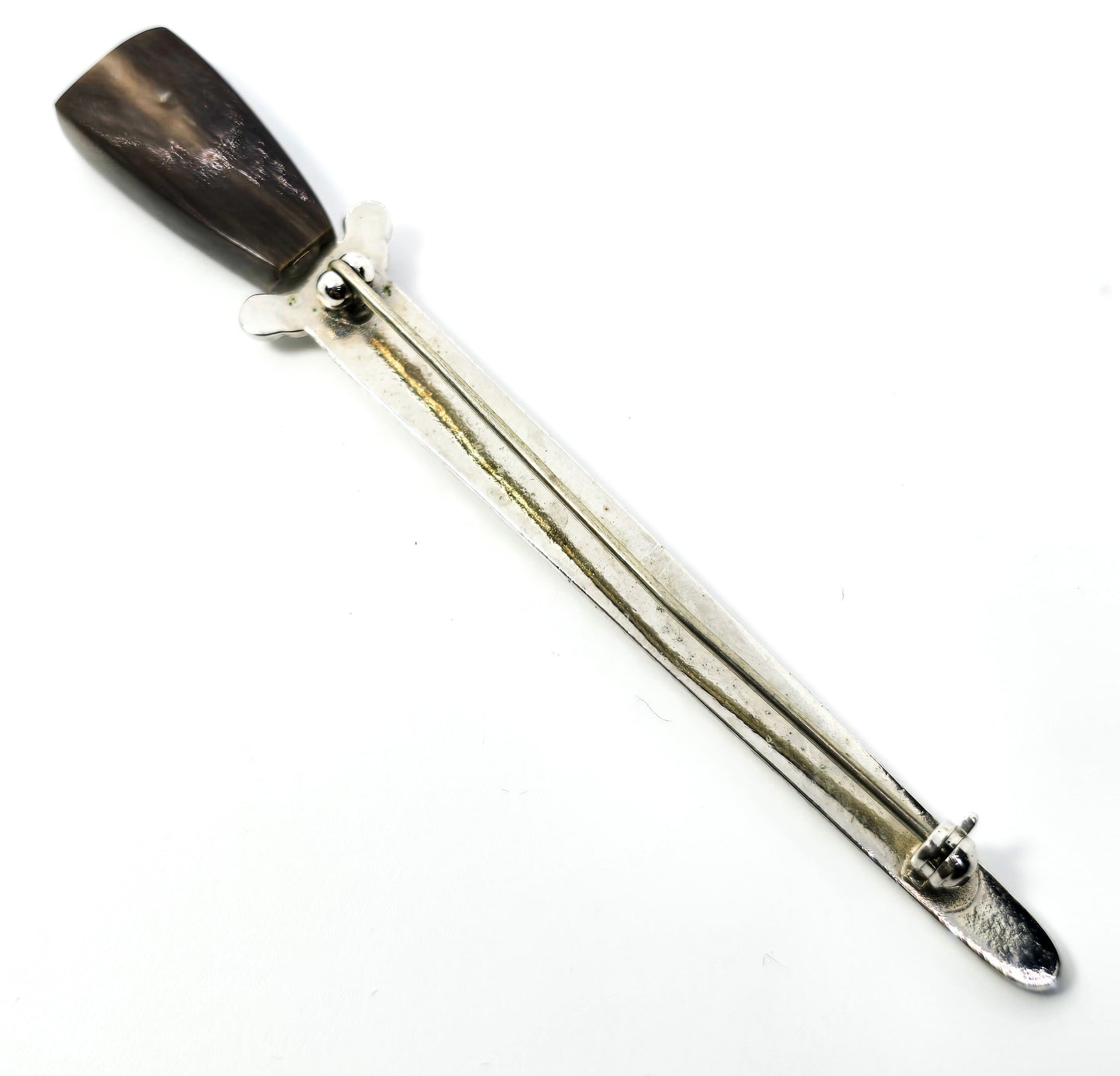 Scottish dirk wooden hilt vintage silver toned kilt pin brooch