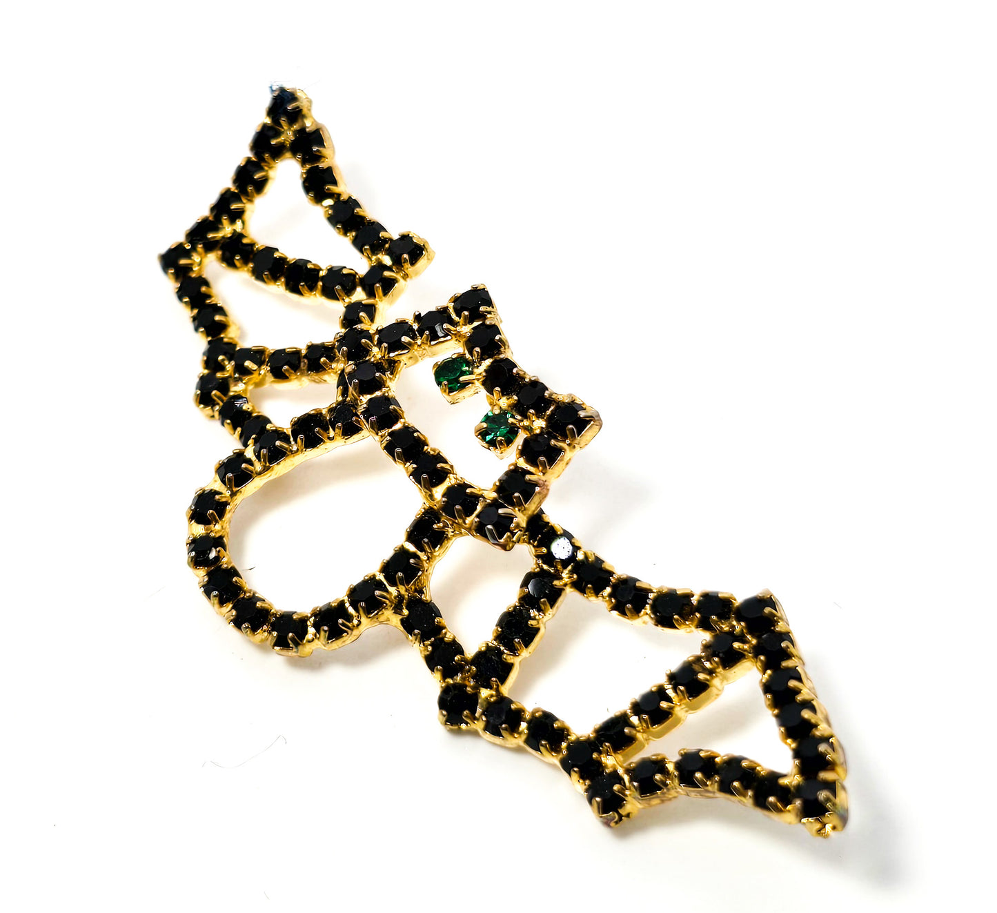 Bats Black and gold black rhinestone brooch green eyed brooch