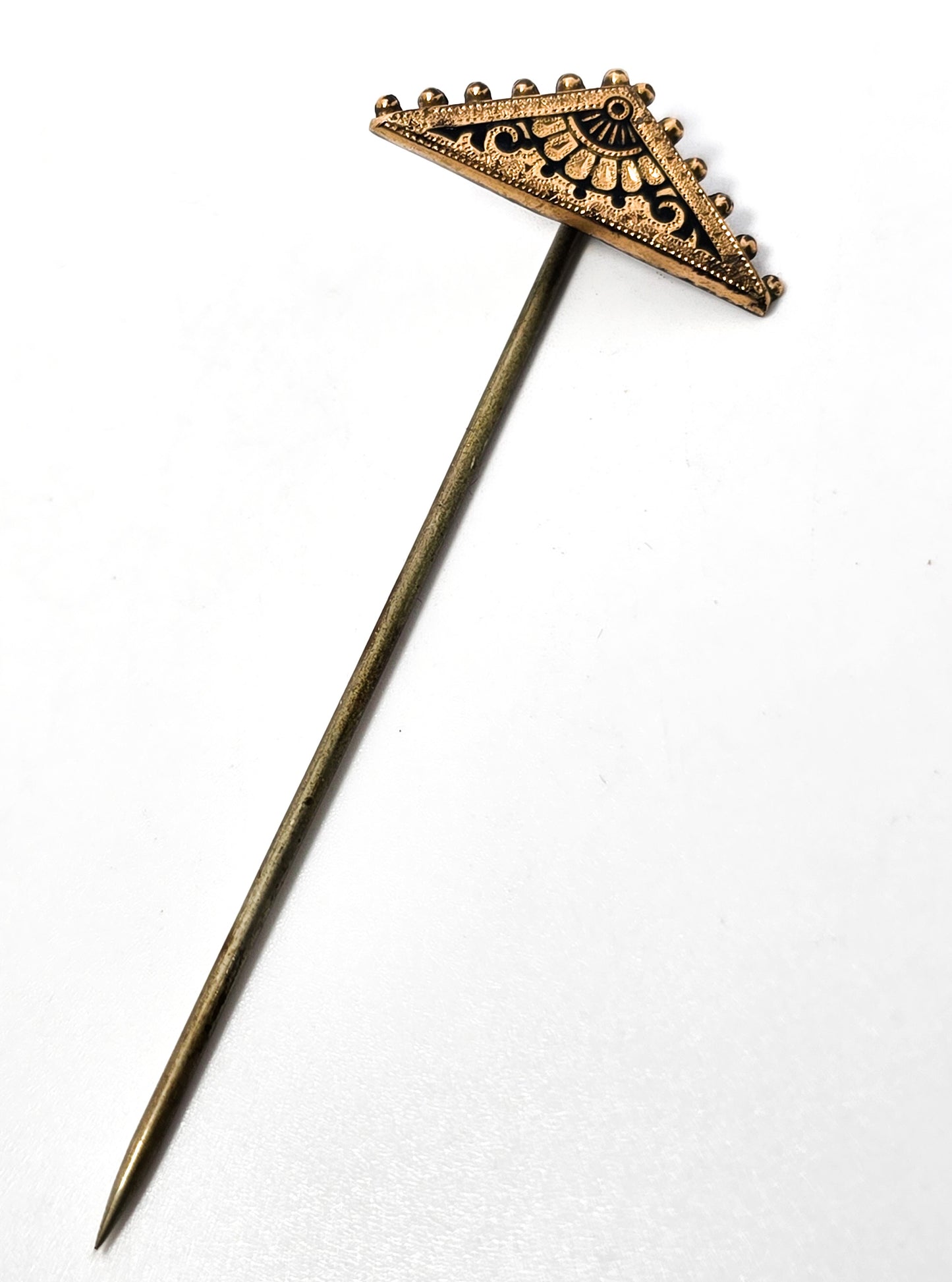Taille d'épargne antique Victorian gold plated black enamel stick lapel pin