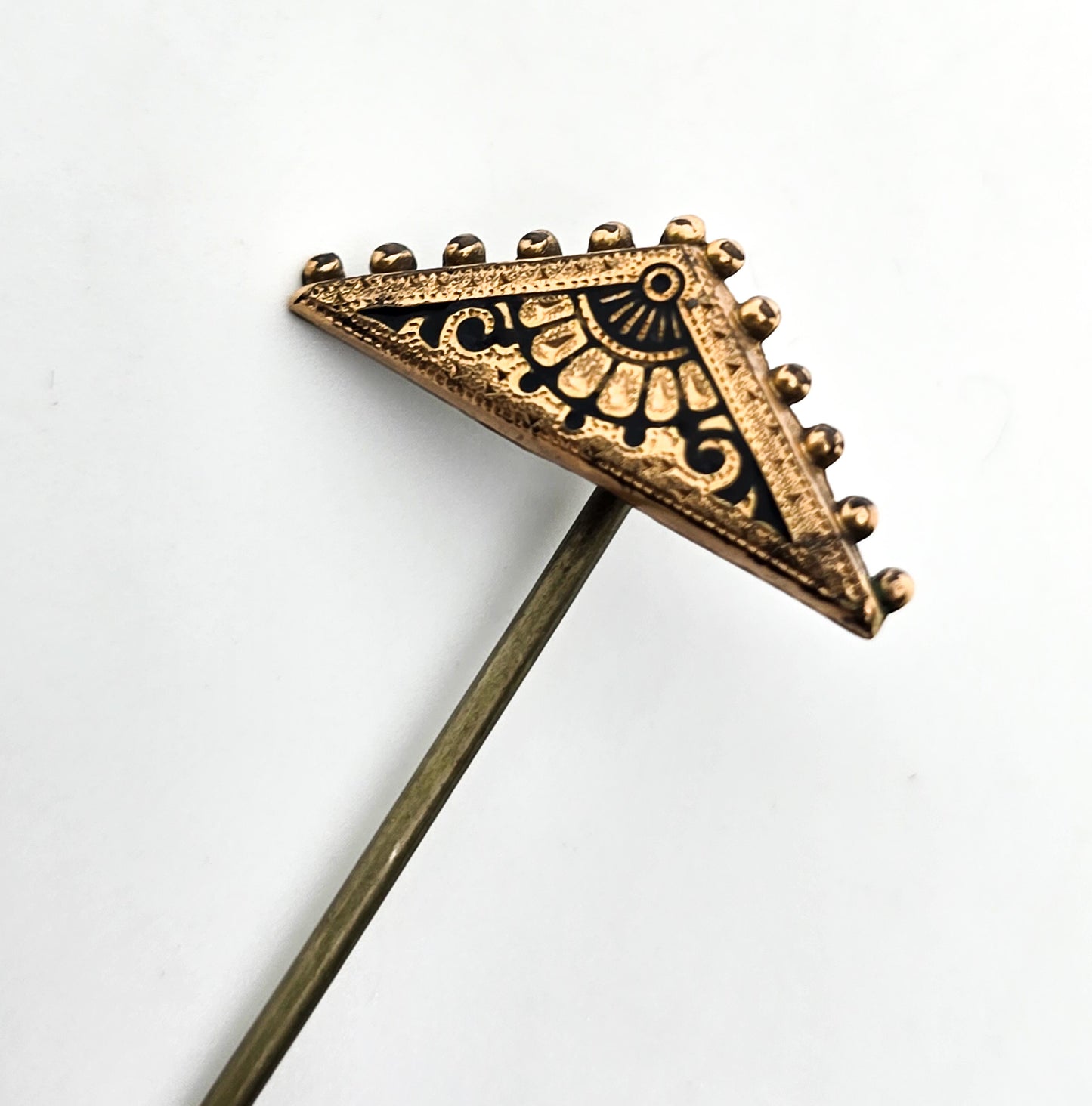 Taille d'épargne antique Victorian gold plated black enamel stick lapel pin