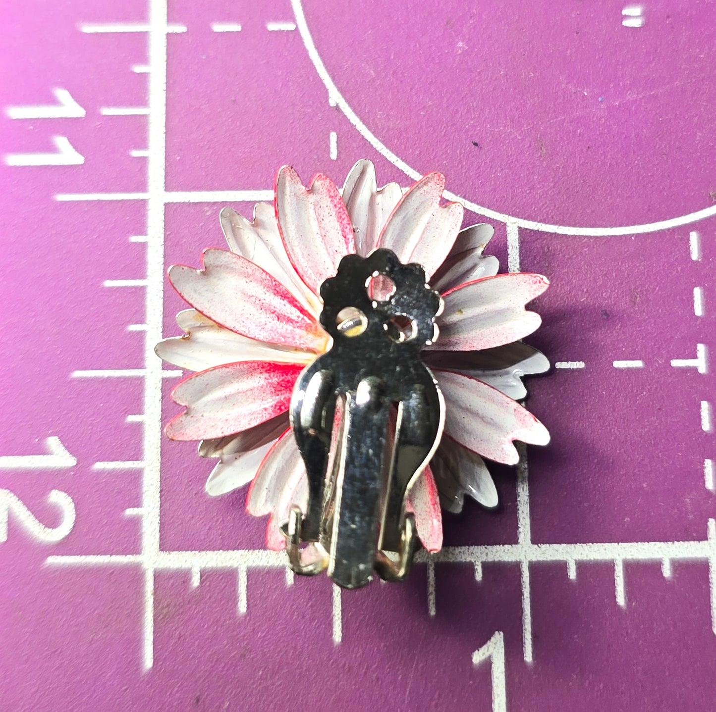 Red white and blue Patriotic Retro mid century tin flower vintage clip on earrings