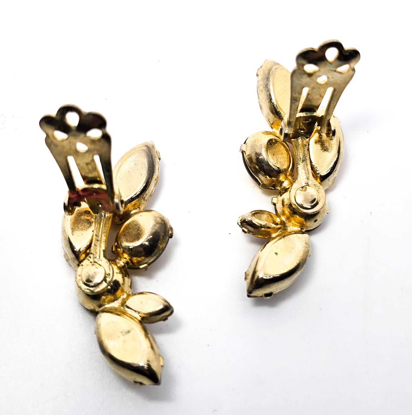 Coro signed amber yellow amber rhinestone vintage clip on earrings