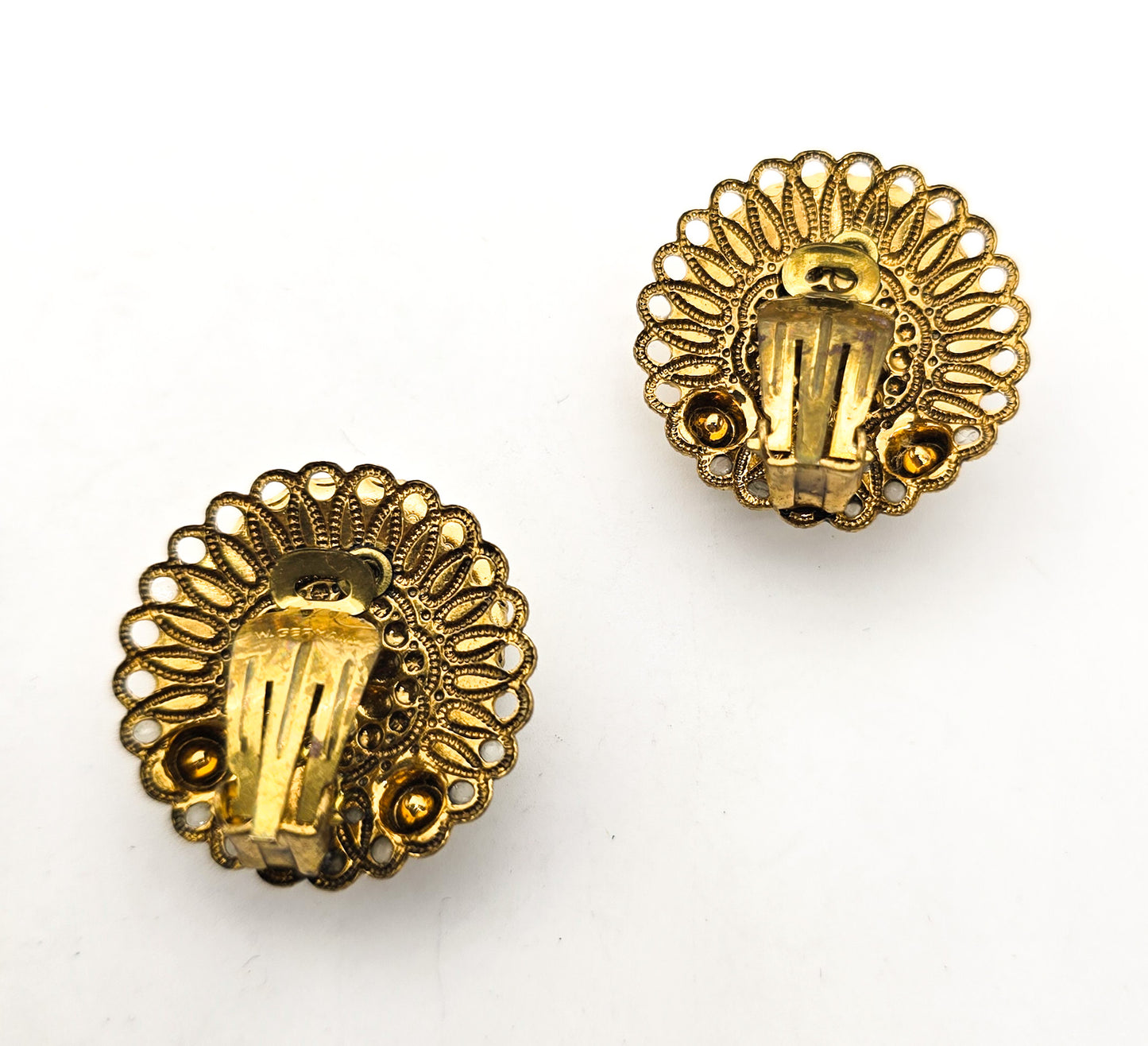 Western Germany cameo aurora borealis vintage rhinestone clip on earrings
