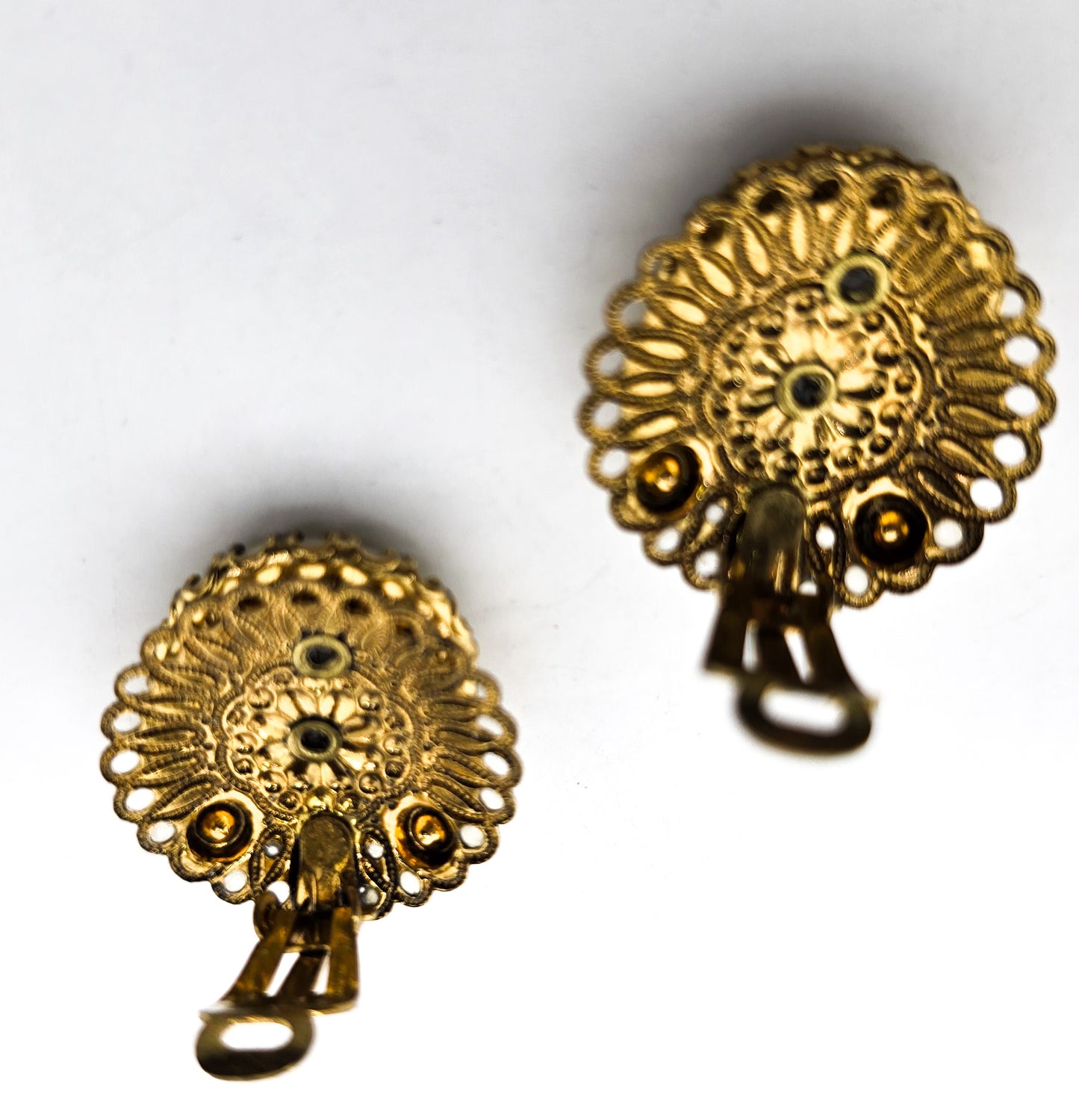 Western Germany cameo aurora borealis vintage rhinestone clip on earrings