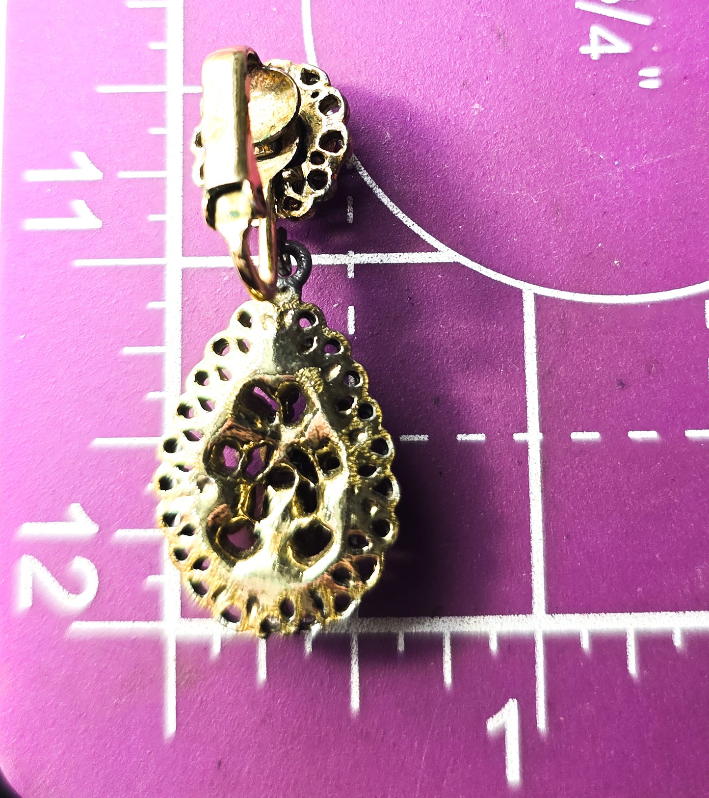 Magenta Pink rhinestone drop screw mid century vintage clip on earrings