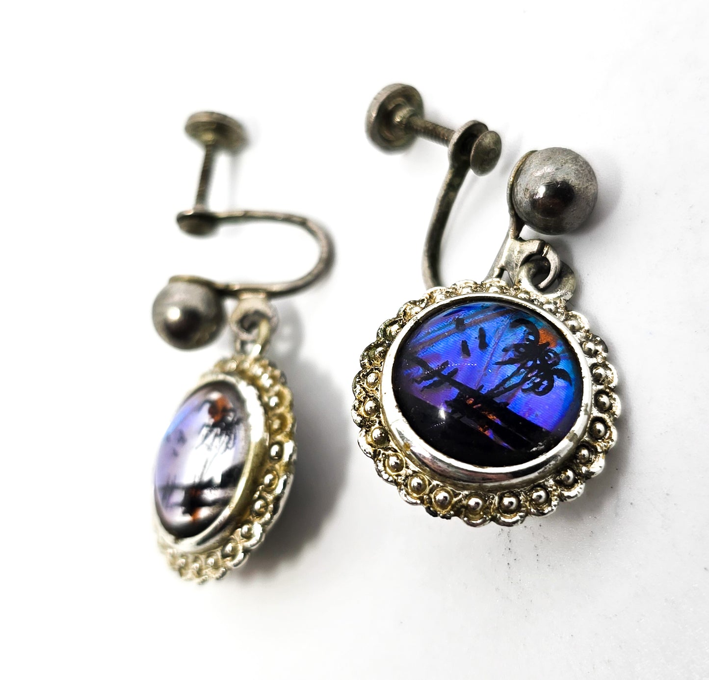 Butterfly wing Scottie dog / palm tree beach vintage reversable screw back earrings