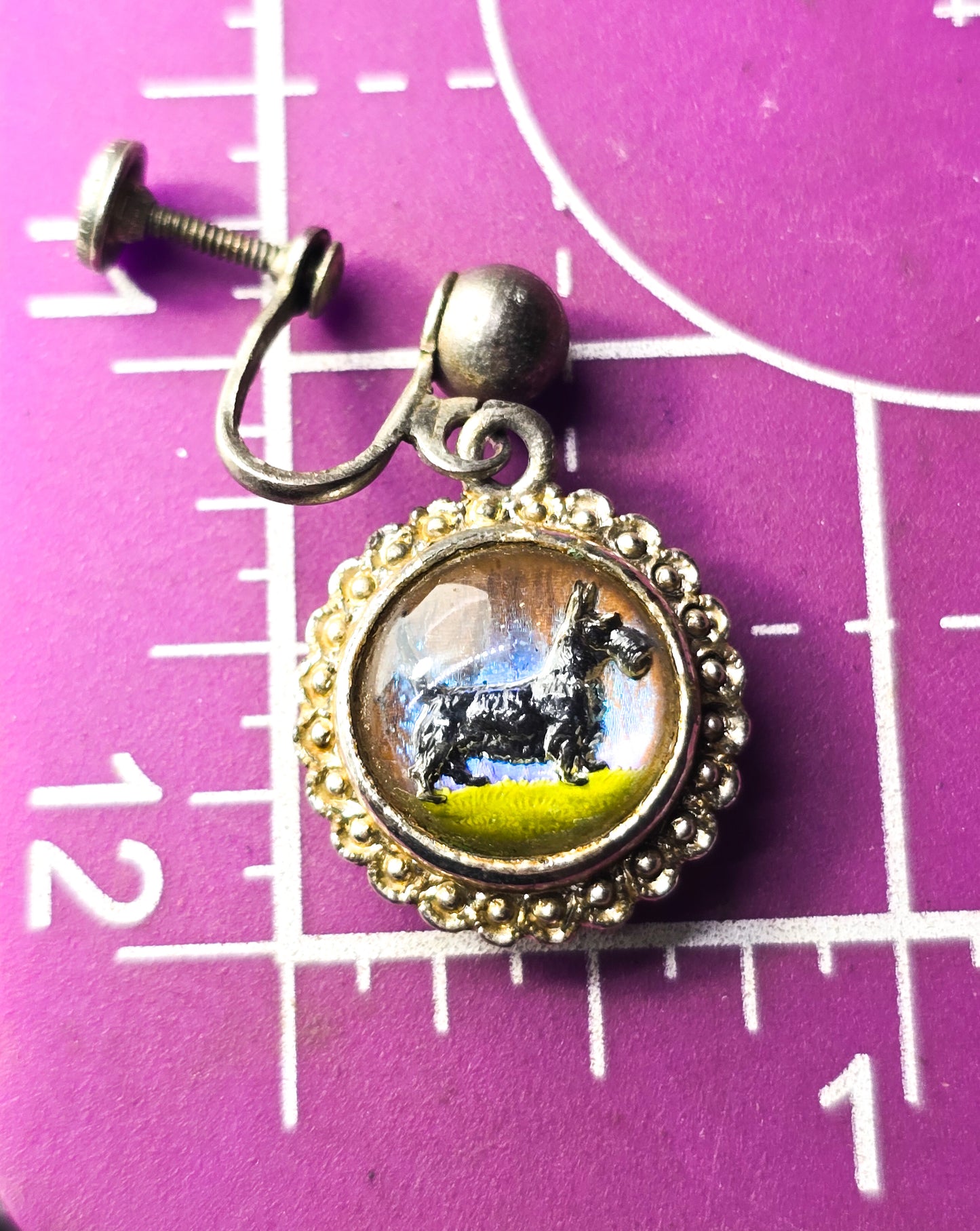 Butterfly wing Scottie dog / palm tree beach vintage reversable screw back earrings