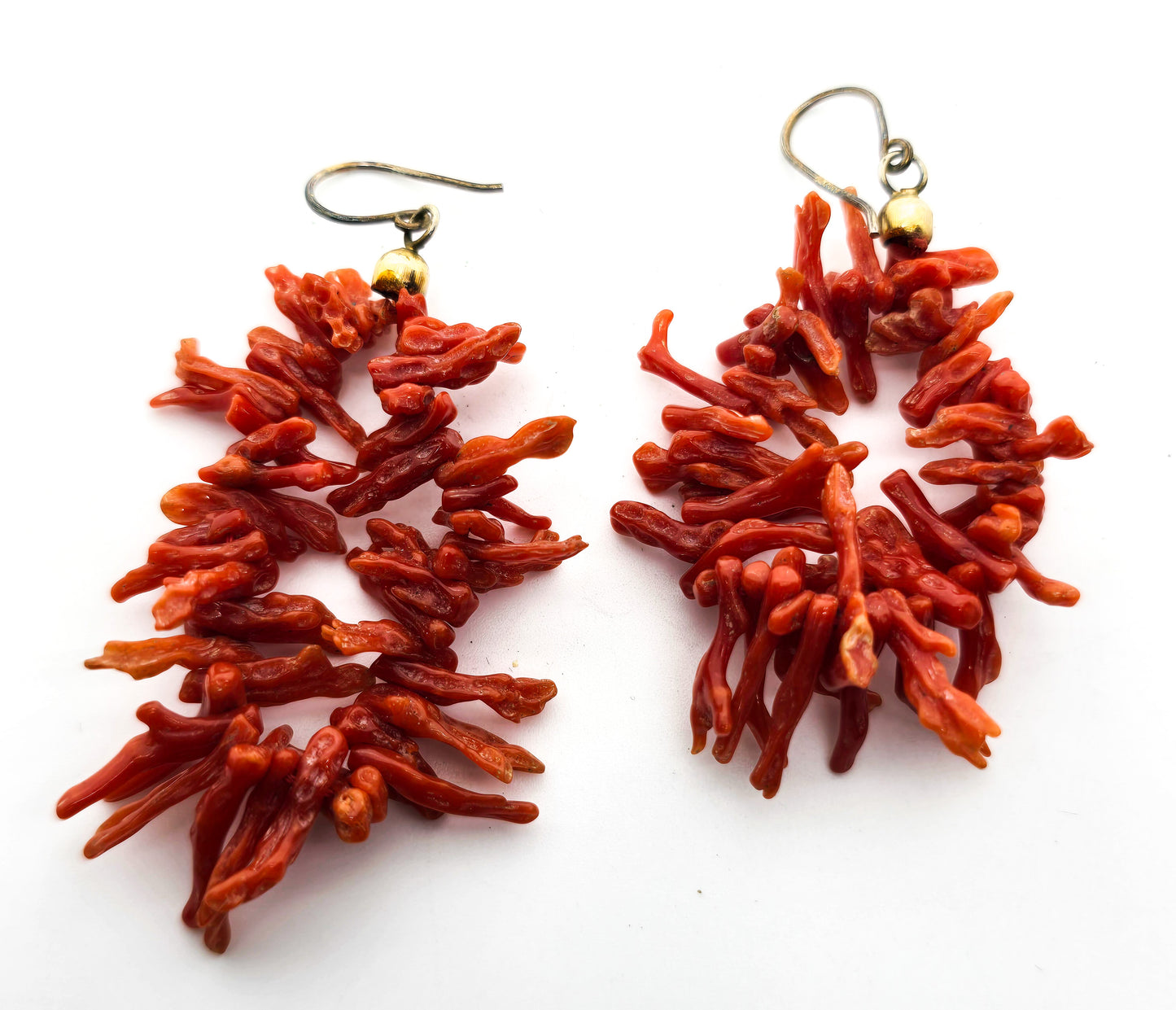 Red Branch coral vermeil 800 gold over sterling silver vintage long earrings
