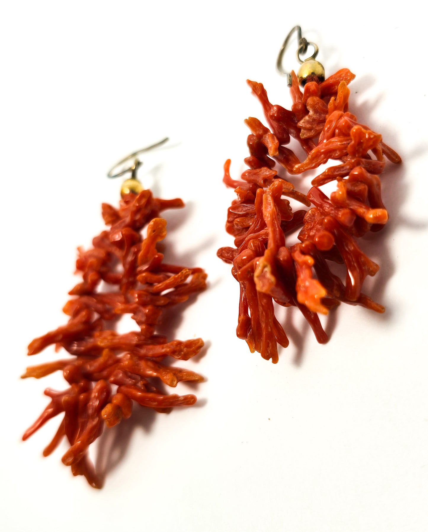 Red Branch coral vermeil 800 gold over sterling silver vintage long earrings