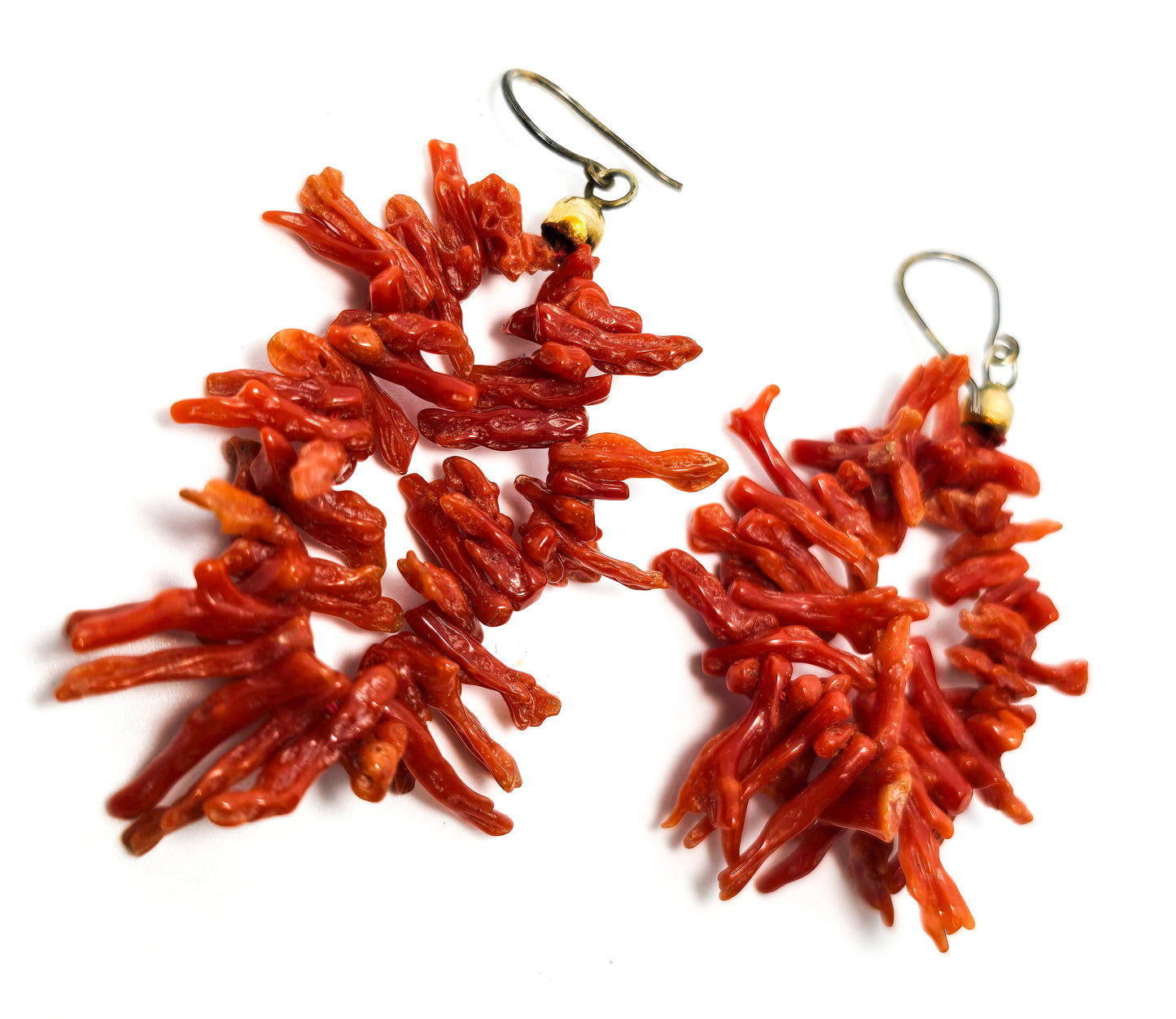 Red Branch coral vermeil 800 gold over sterling silver vintage long earrings