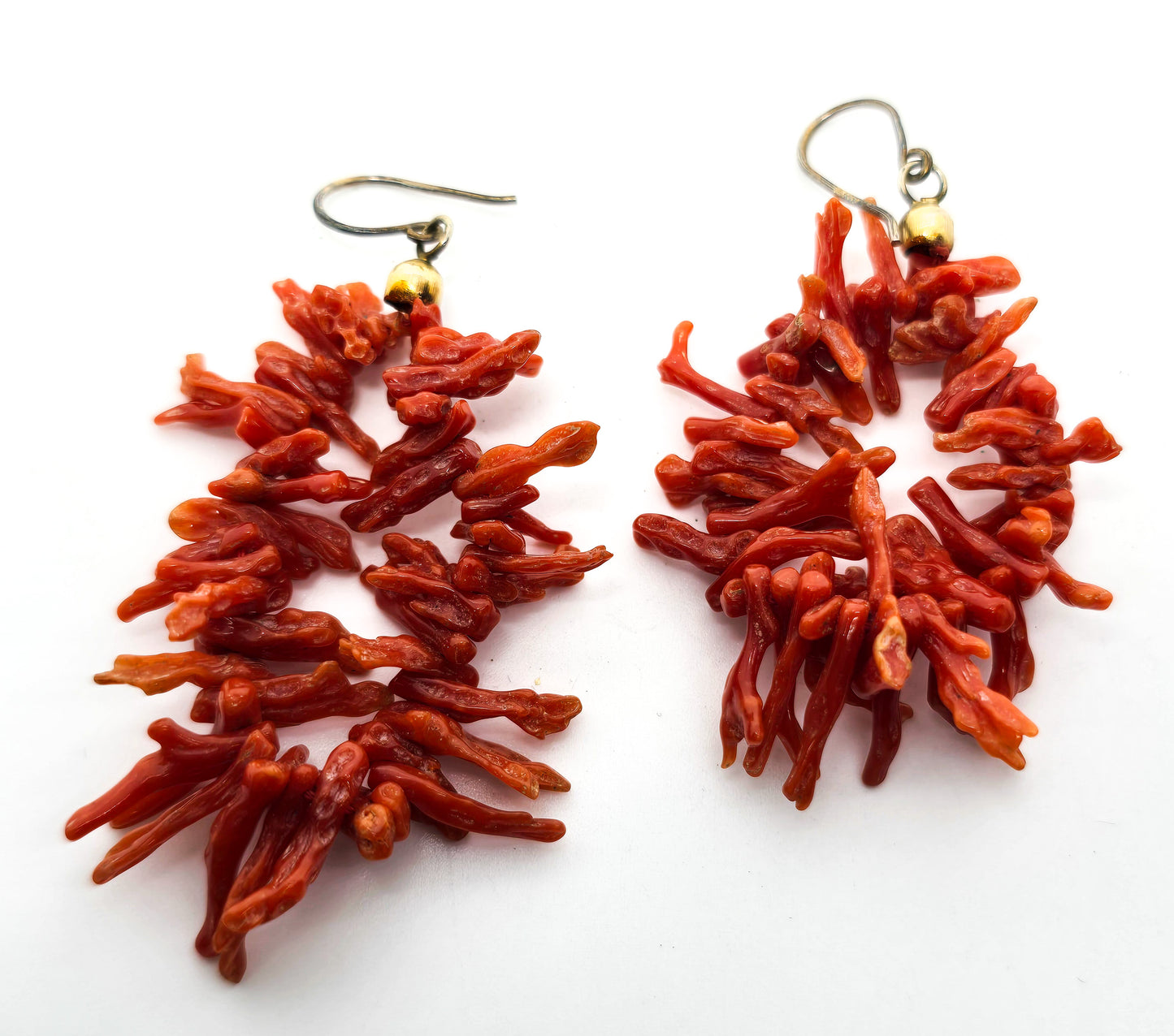 Red Branch coral vermeil 800 gold over sterling silver vintage long earrings