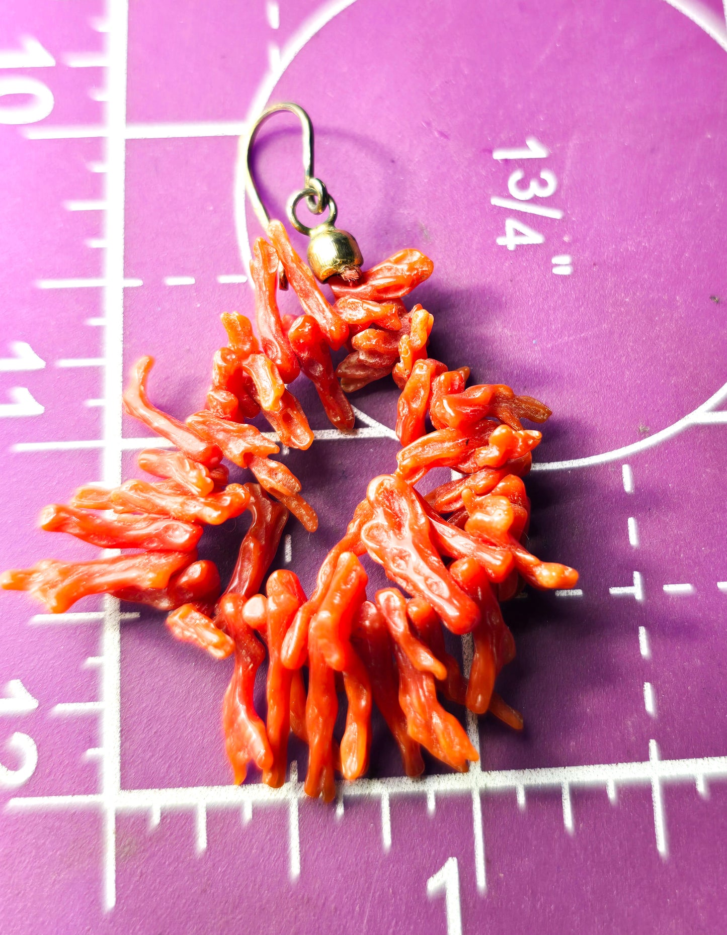 Red Branch coral vermeil 800 gold over sterling silver vintage long earrings
