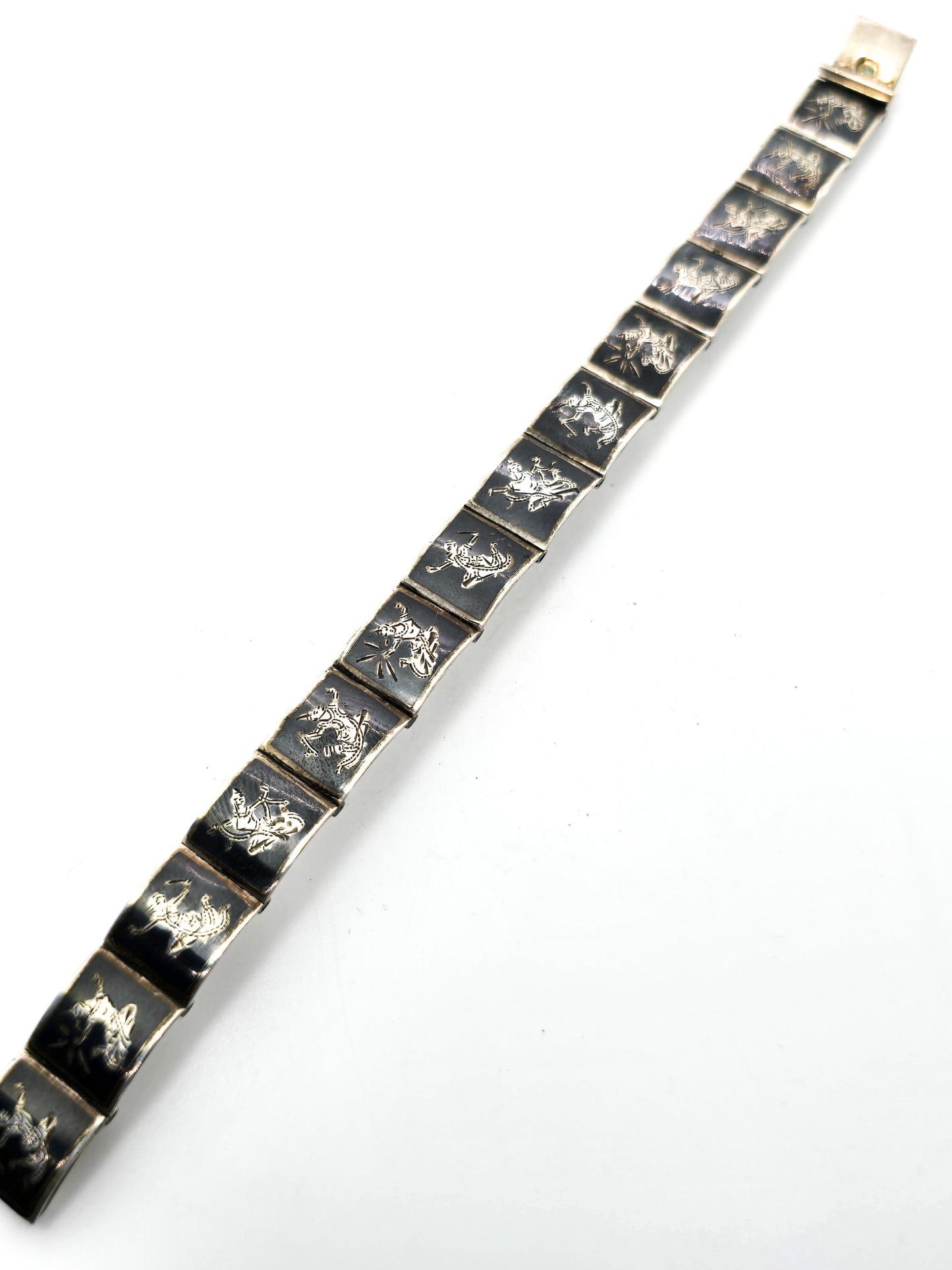 Siam Black Nielloware enamel Mekkala panel vintage sterling silver bracelet
