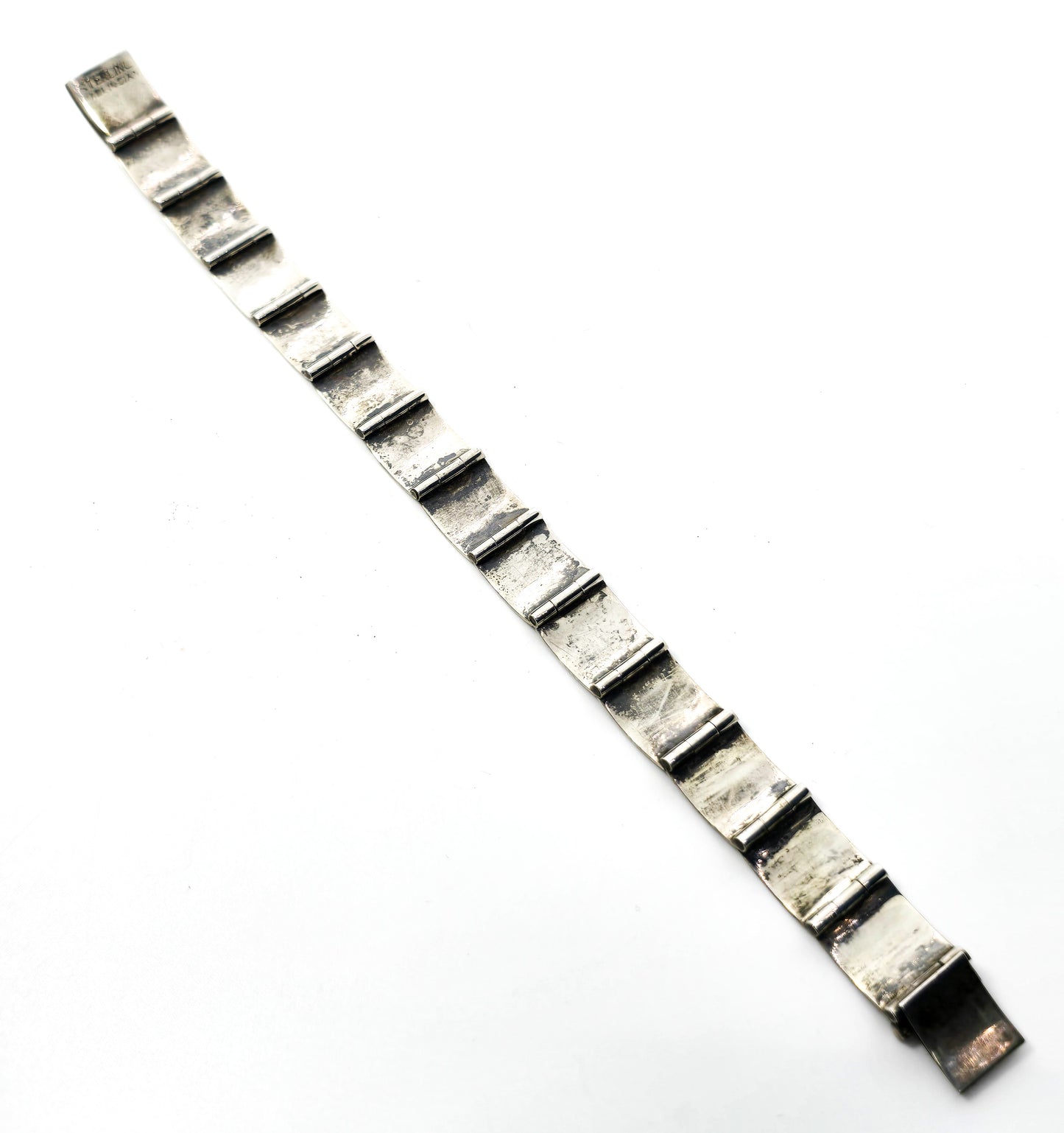 Siam Black Nielloware enamel Mekkala panel vintage sterling silver bracelet