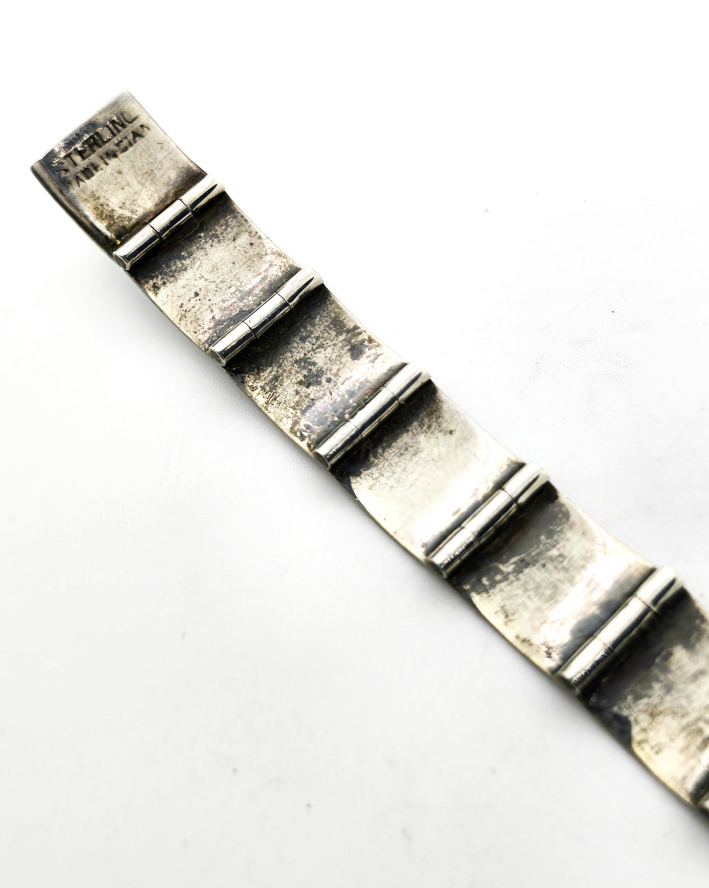 Siam Black Nielloware enamel Mekkala panel vintage sterling silver bracelet