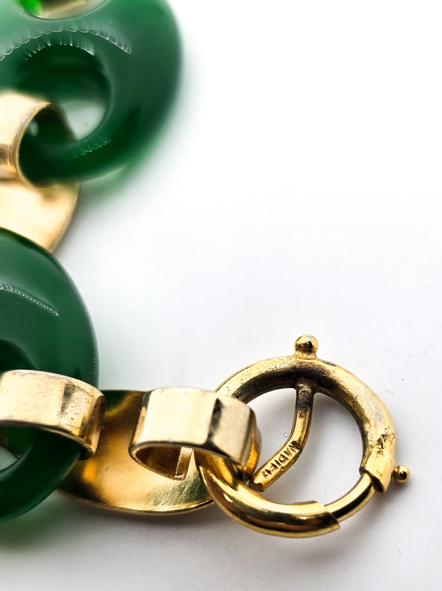 Napier green plastic Marine link vintage yellow gold toned vintage signed bracelet