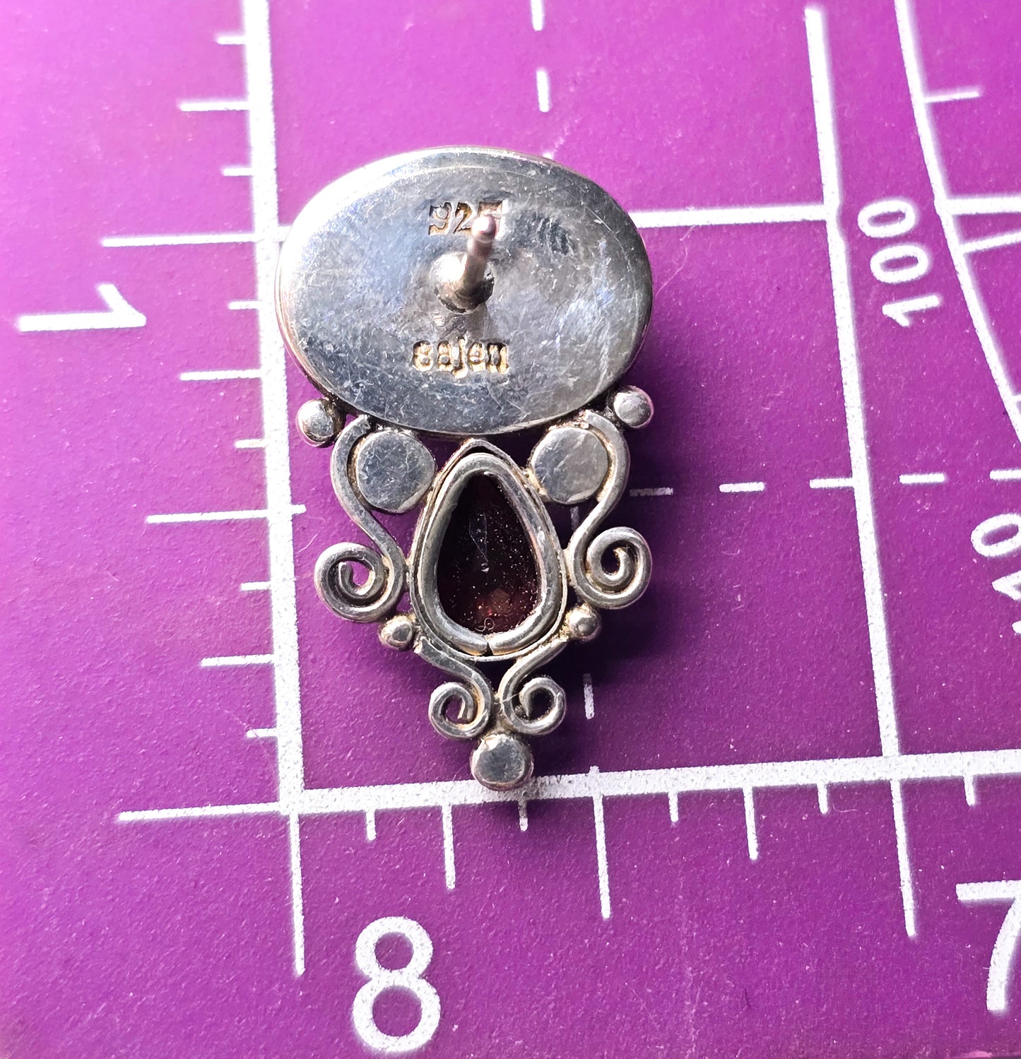 Sajen pink rose quartz and garnet tribal Bali sterling silver vintage post earrings