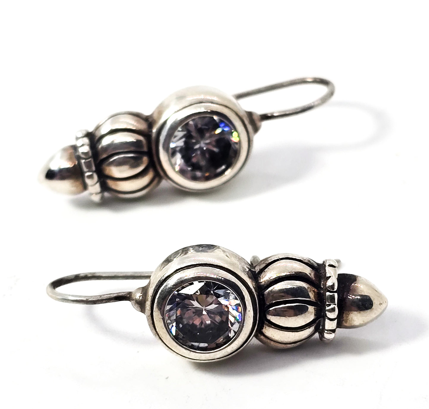Headlight Sterling silver Cubic Zirconia vintage drop earrings 925