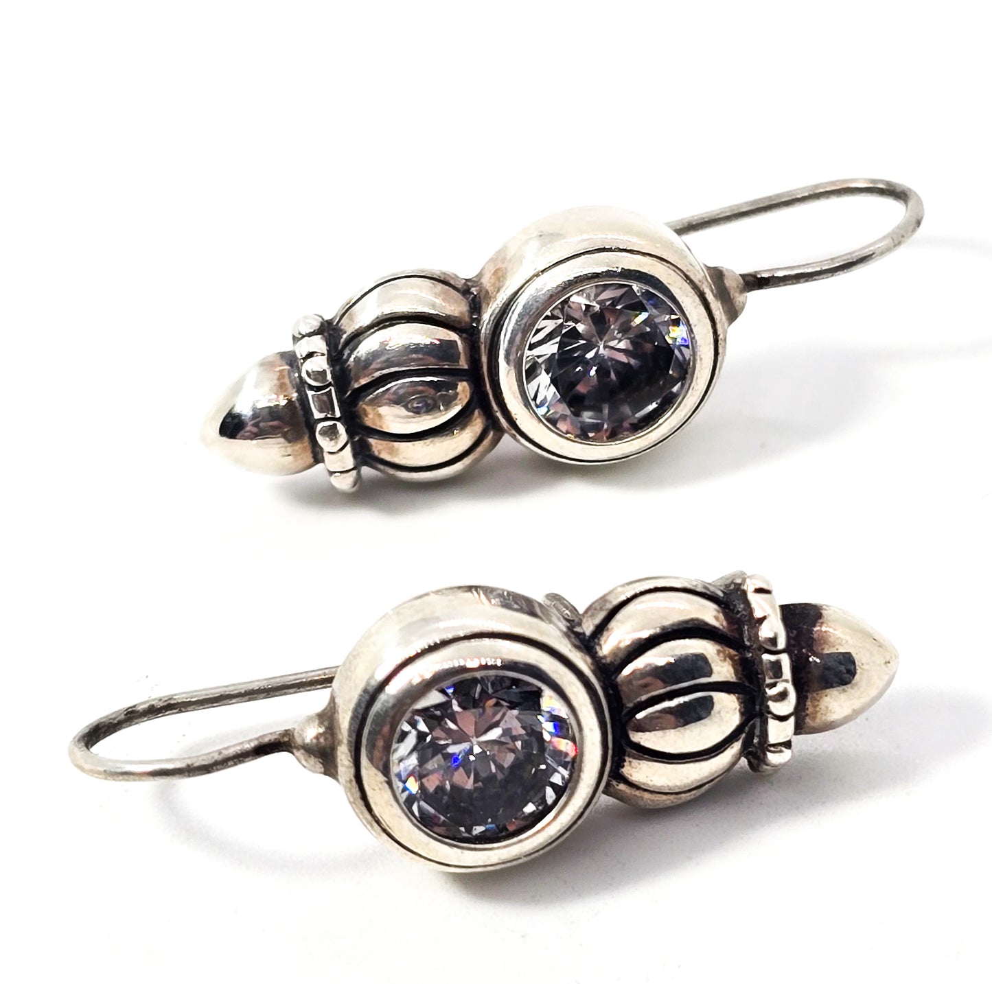 Headlight Sterling silver Cubic Zirconia vintage drop earrings 925