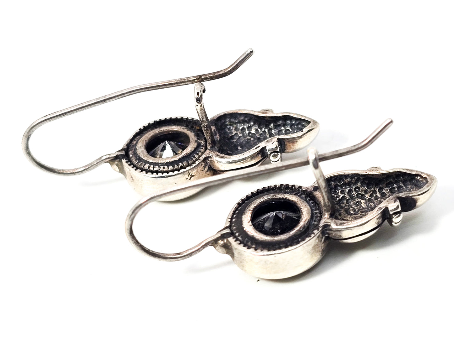 Headlight Sterling silver Cubic Zirconia vintage drop earrings 925