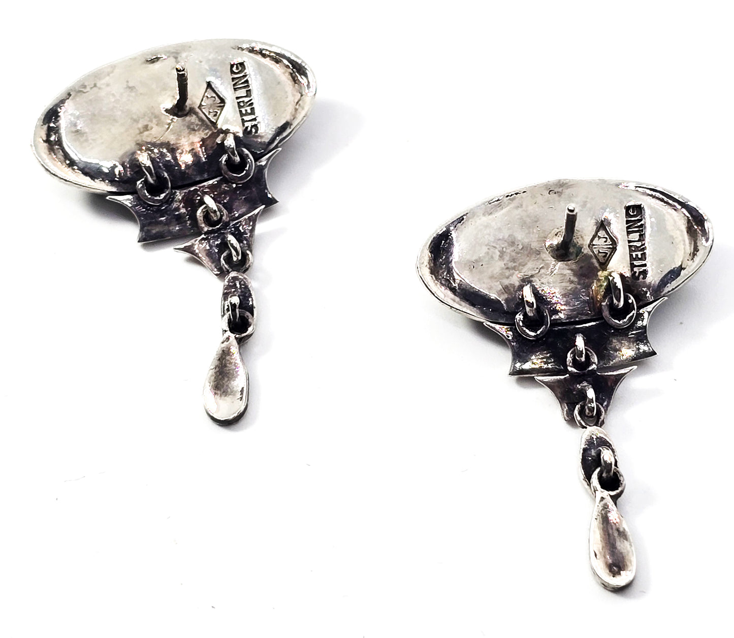 Judith Jack Black onyx marcasite sterling silver drop vintage retro earrings