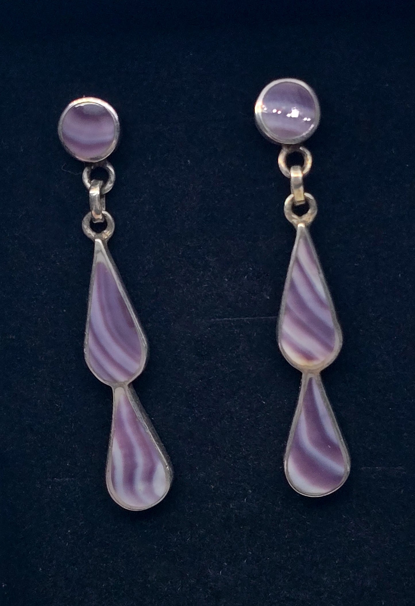 Wampum Quahog Shell banded purple shell sterling silver drop earrings