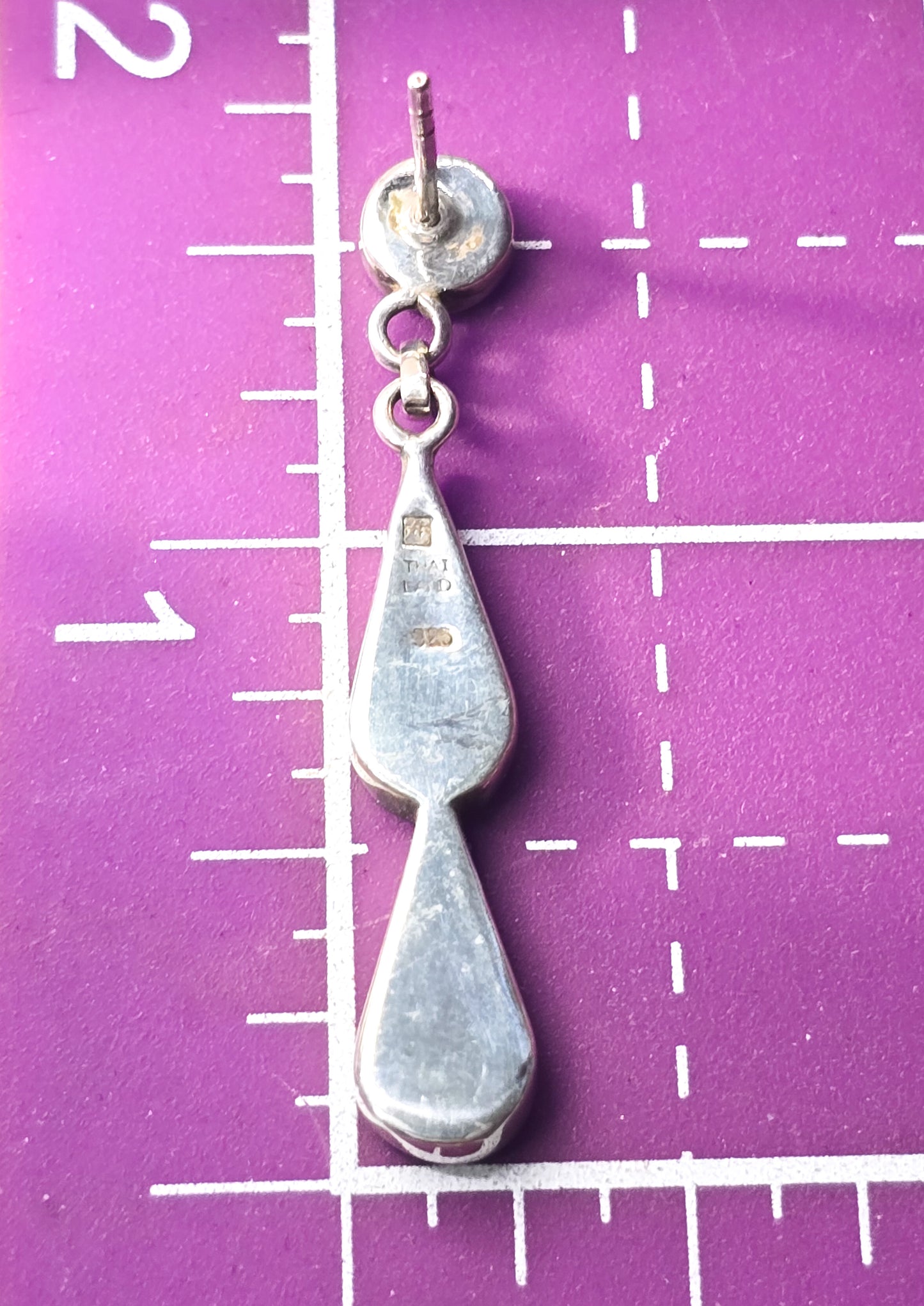 Wampum Quahog Shell banded purple shell sterling silver drop earrings