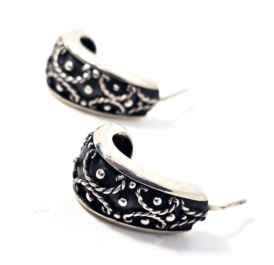 Mark Wasserman Samara MWS Balinese Bali vintage sterling silver hoop earrings