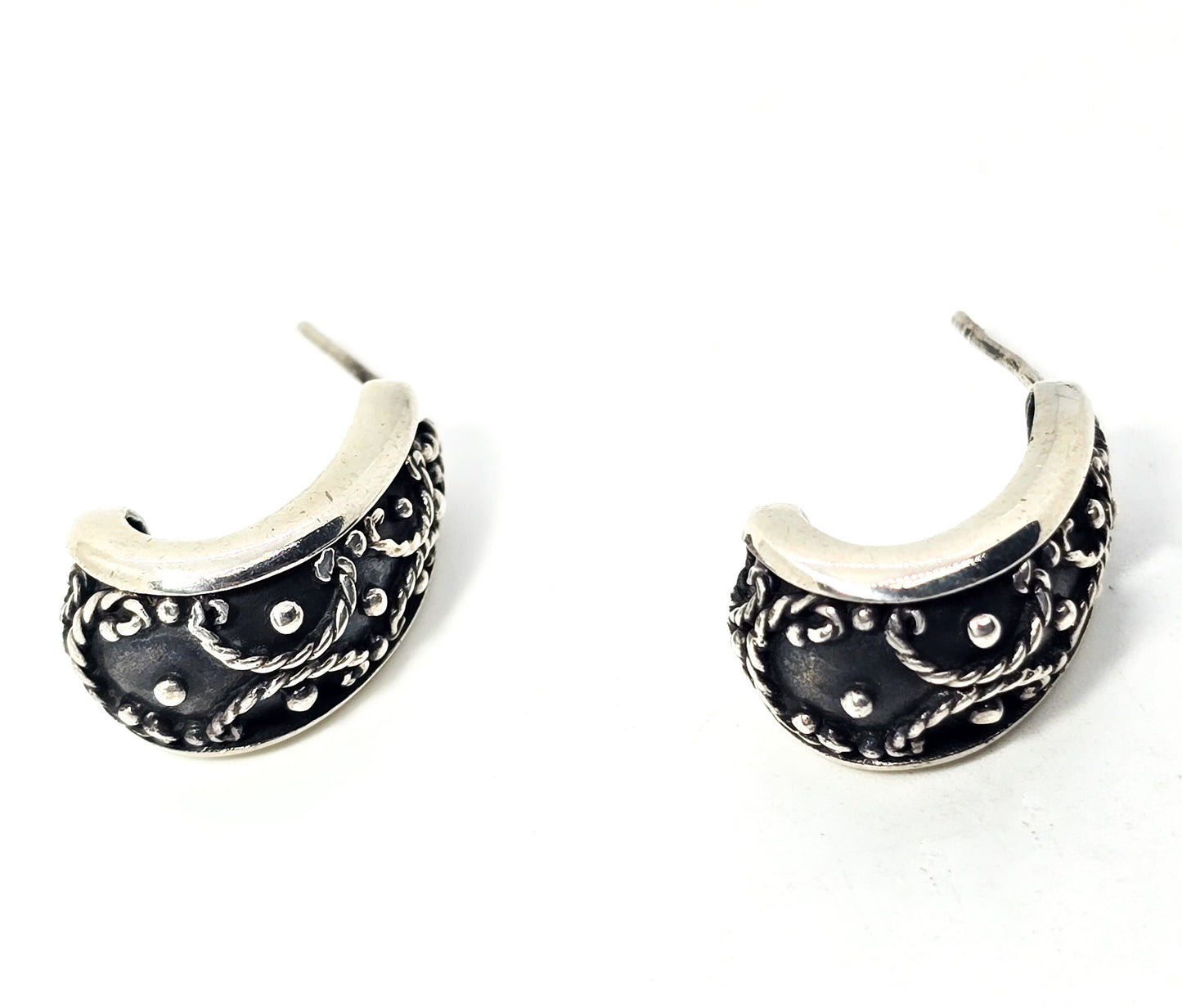 Mark Wasserman Samara MWS Balinese Bali vintage sterling silver hoop earrings