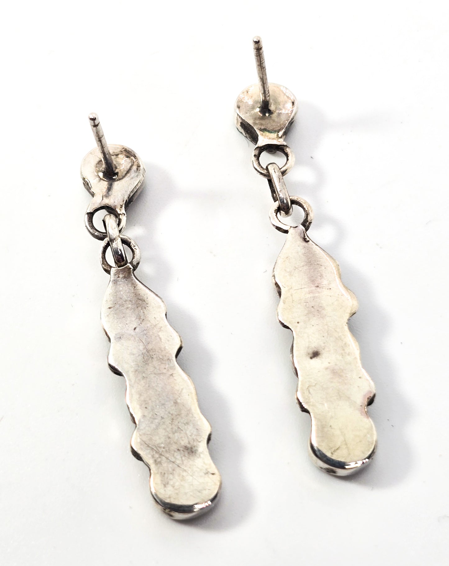Turquoise Mother of pearl MOP inlay Native American vintage sterling silver earrings