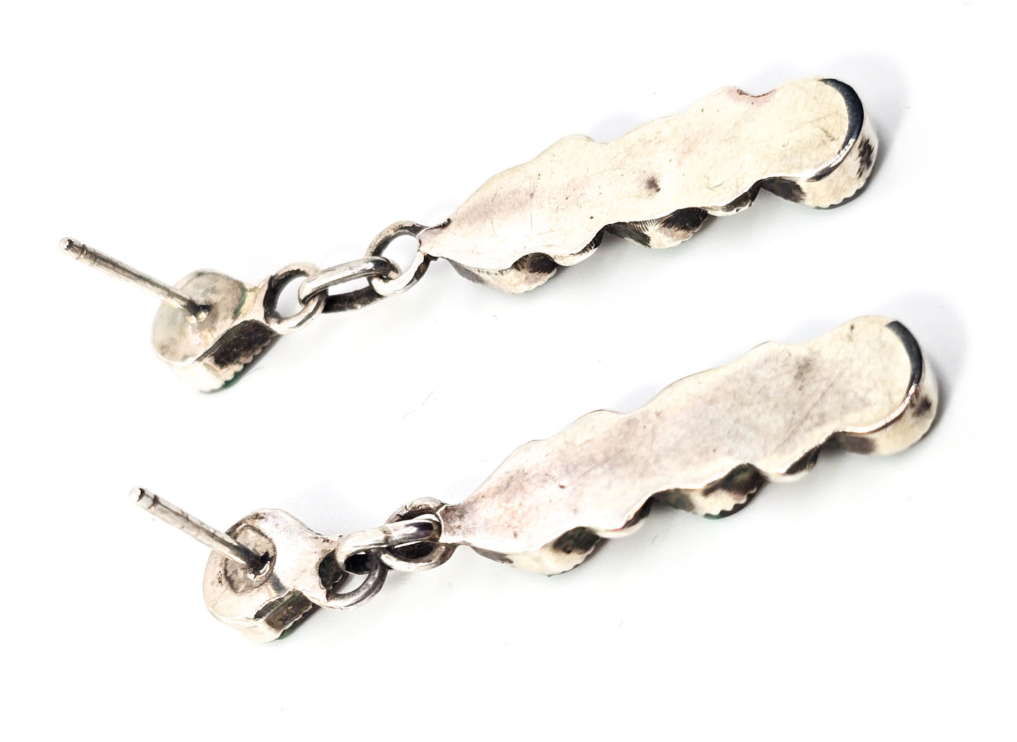 Turquoise Mother of pearl MOP inlay Native American vintage sterling silver earrings