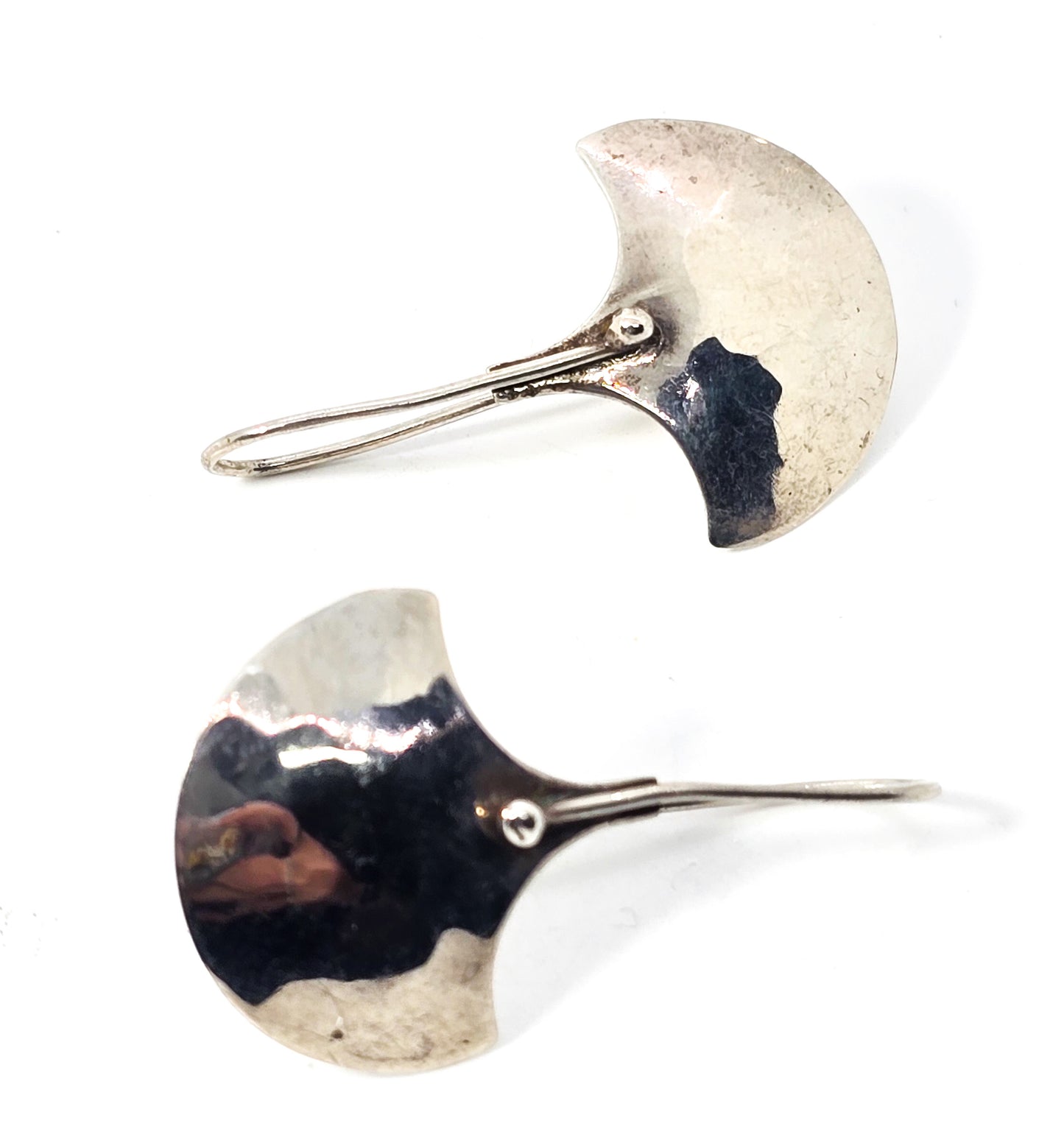 Modernist hammered sterling silver artisan large drop fan vintage earrings